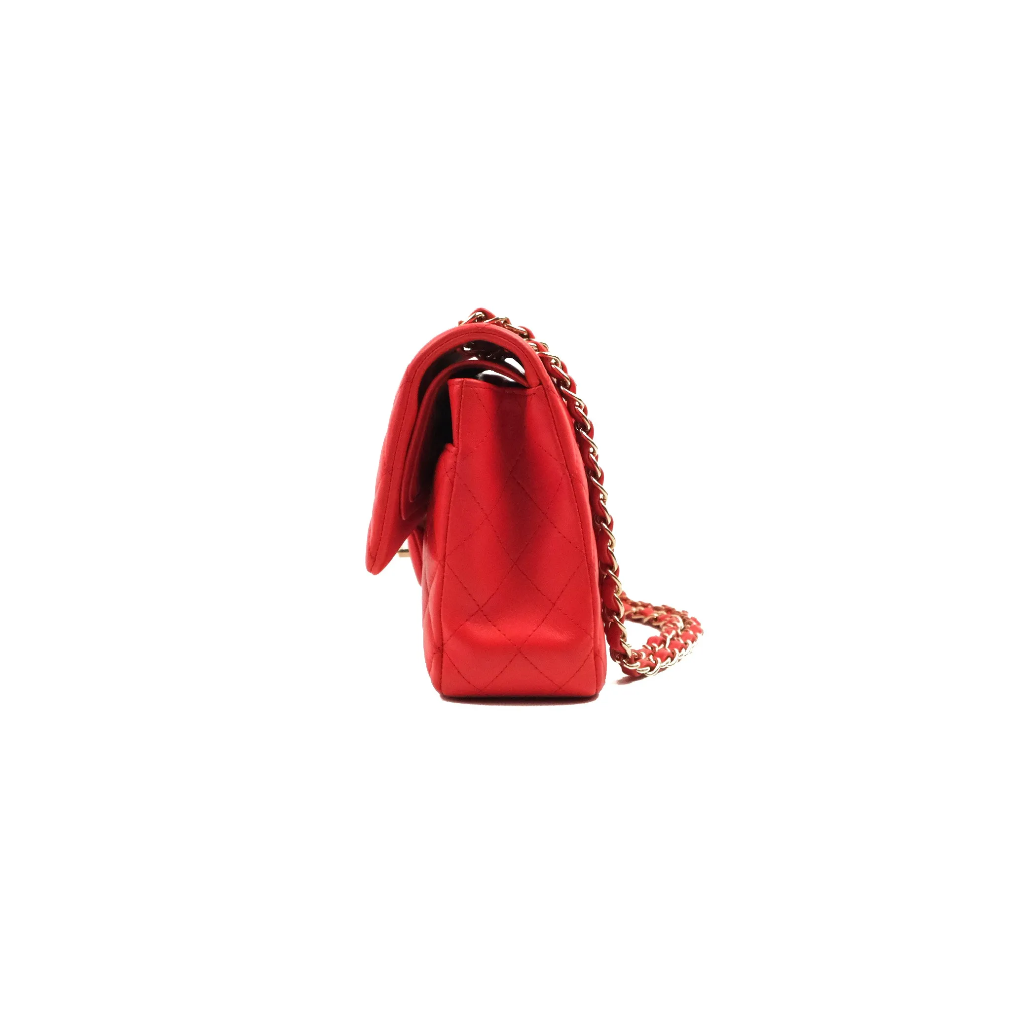 Chanel Classic M/L Medium Double Flap Red Lambskin Gold Hardware