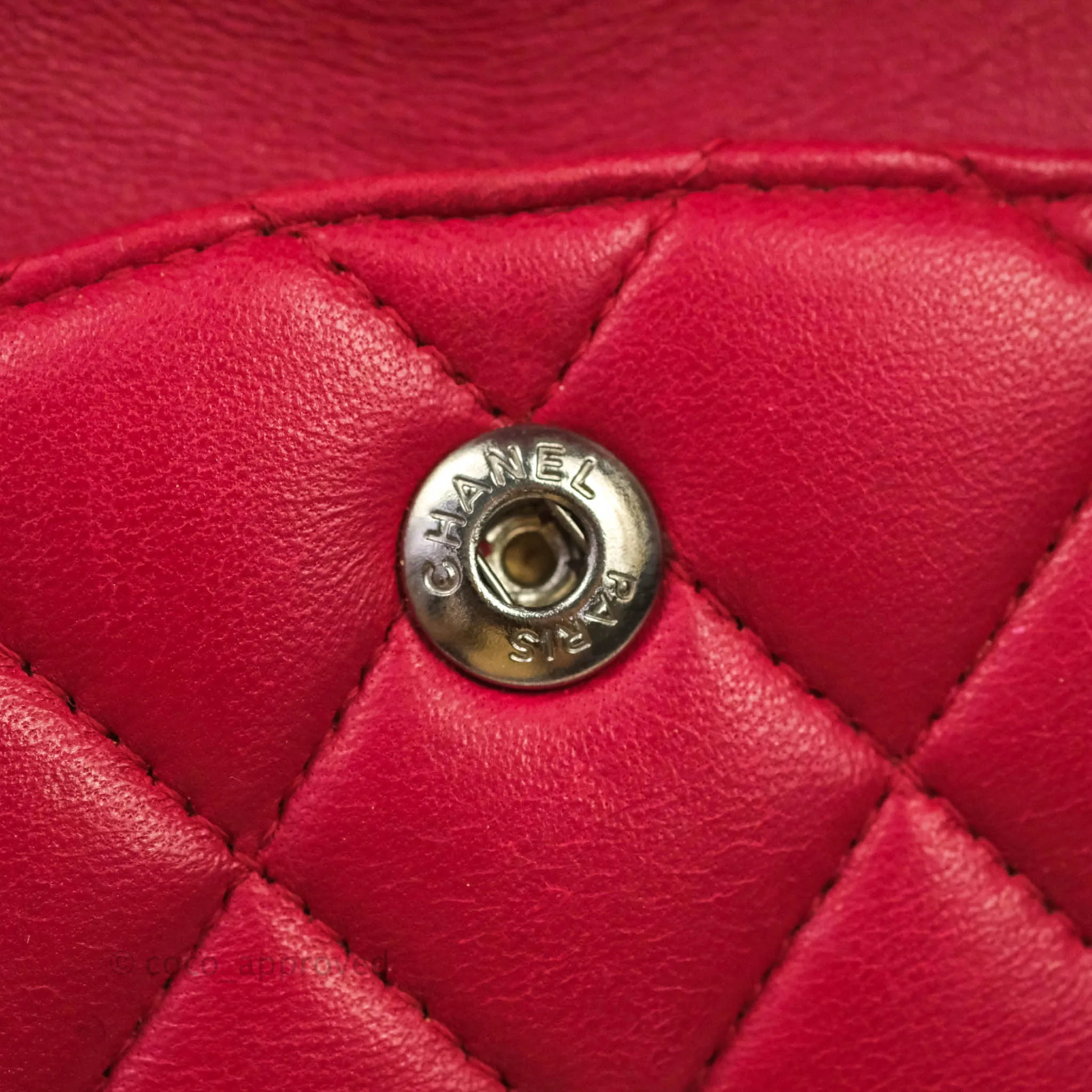 Chanel Classic M/L Medium Double Flap Red Lambskin Silver Hardware