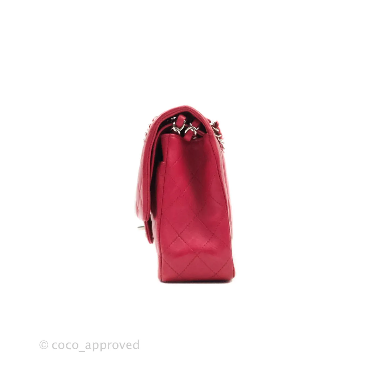 Chanel Classic M/L Medium Double Flap Red Lambskin Silver Hardware