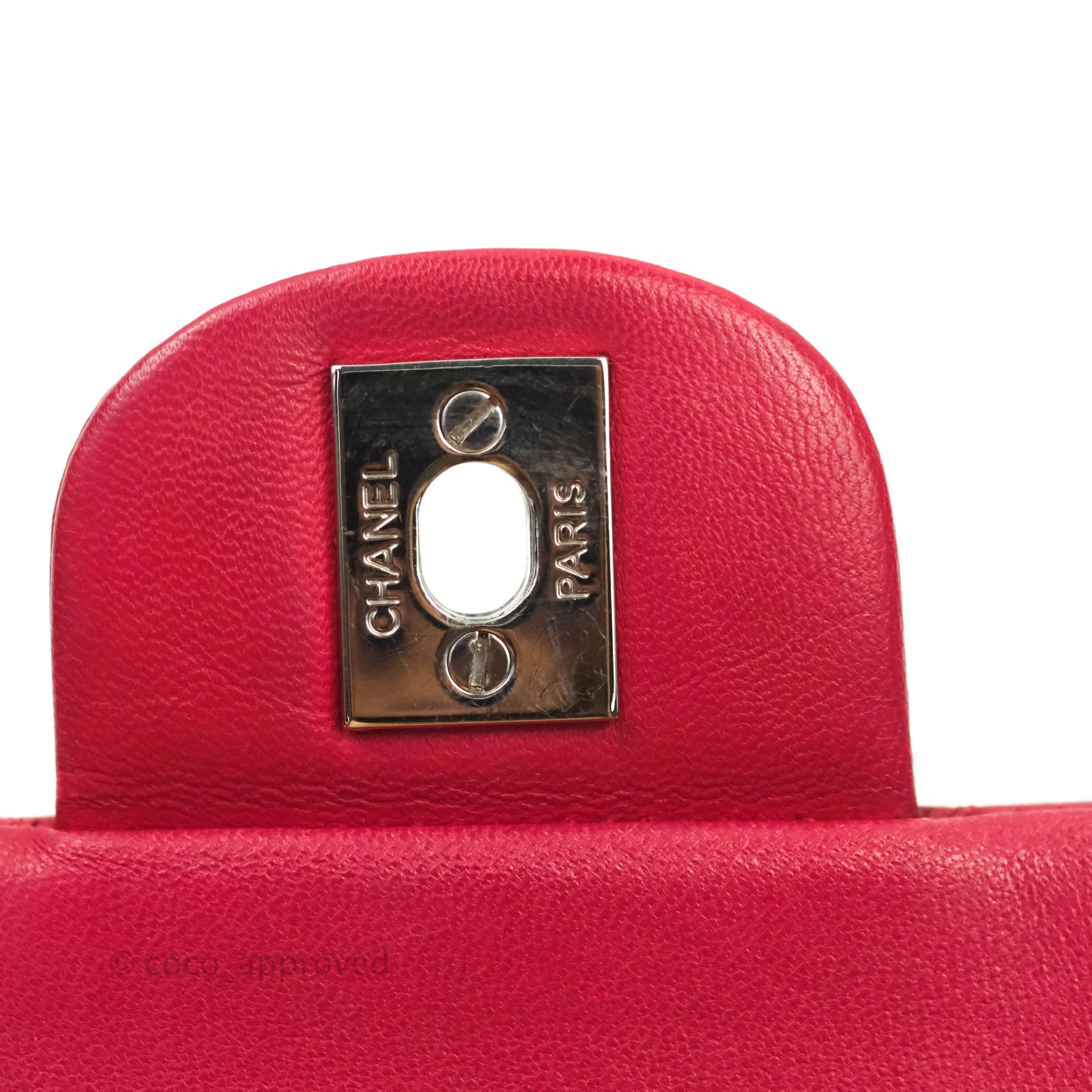 Chanel Classic M/L Medium Double Flap Red Lambskin Silver Hardware