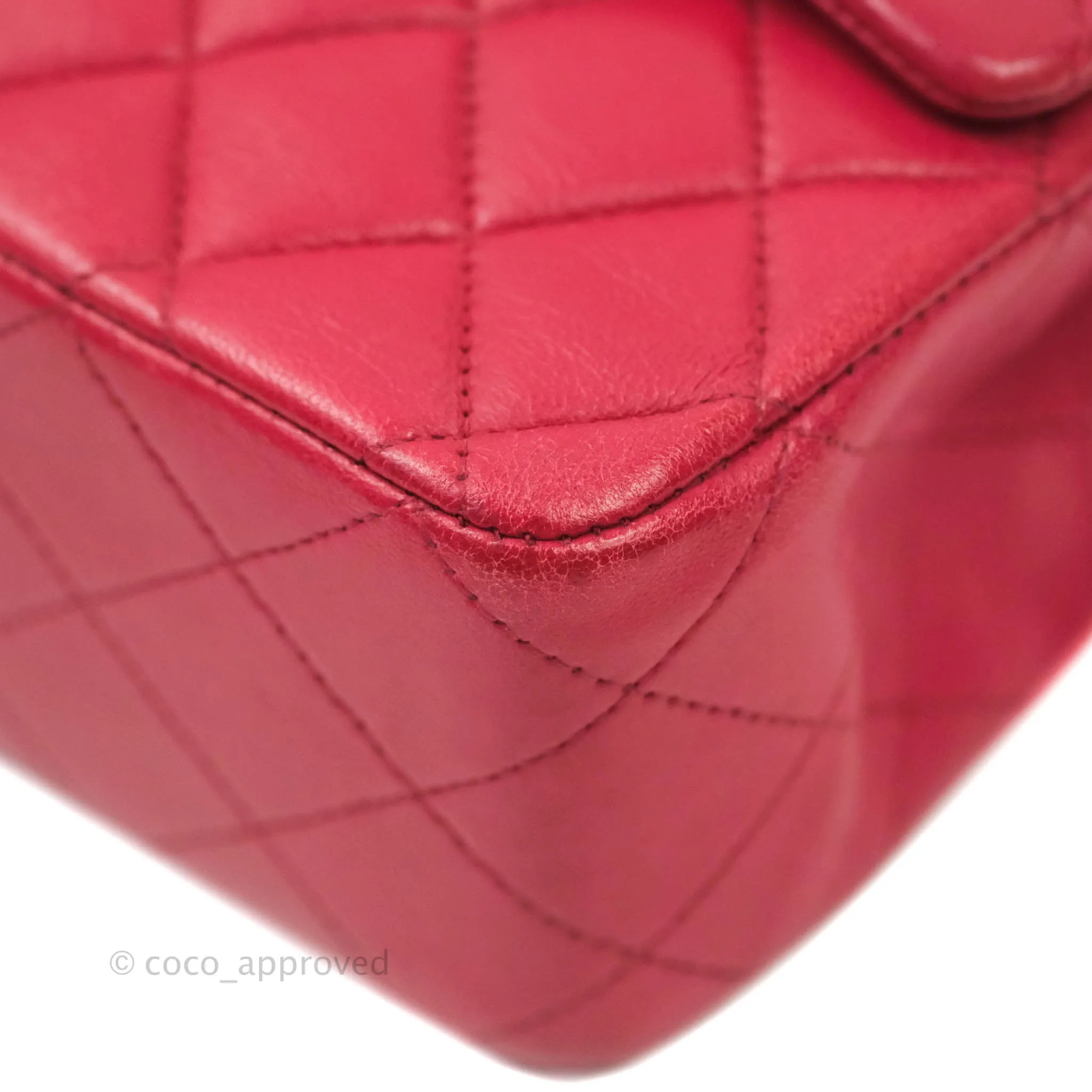 Chanel Classic M/L Medium Double Flap Red Lambskin Silver Hardware