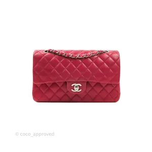 Chanel Classic M/L Medium Double Flap Red Lambskin Silver Hardware