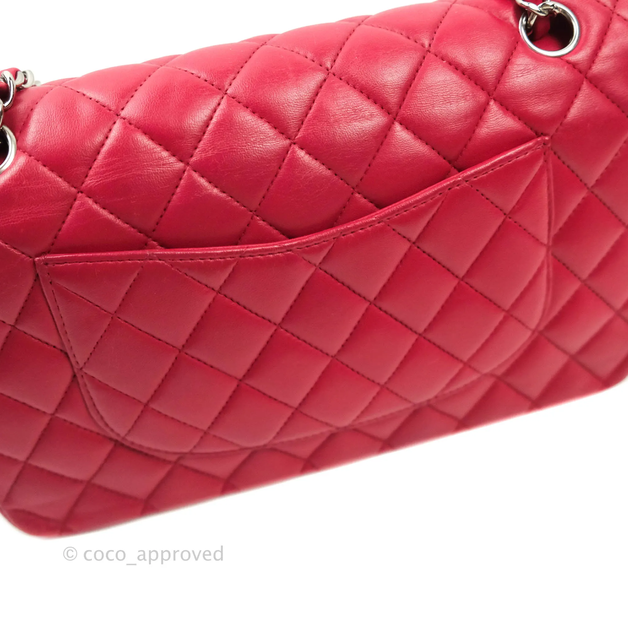 Chanel Classic M/L Medium Double Flap Red Lambskin Silver Hardware