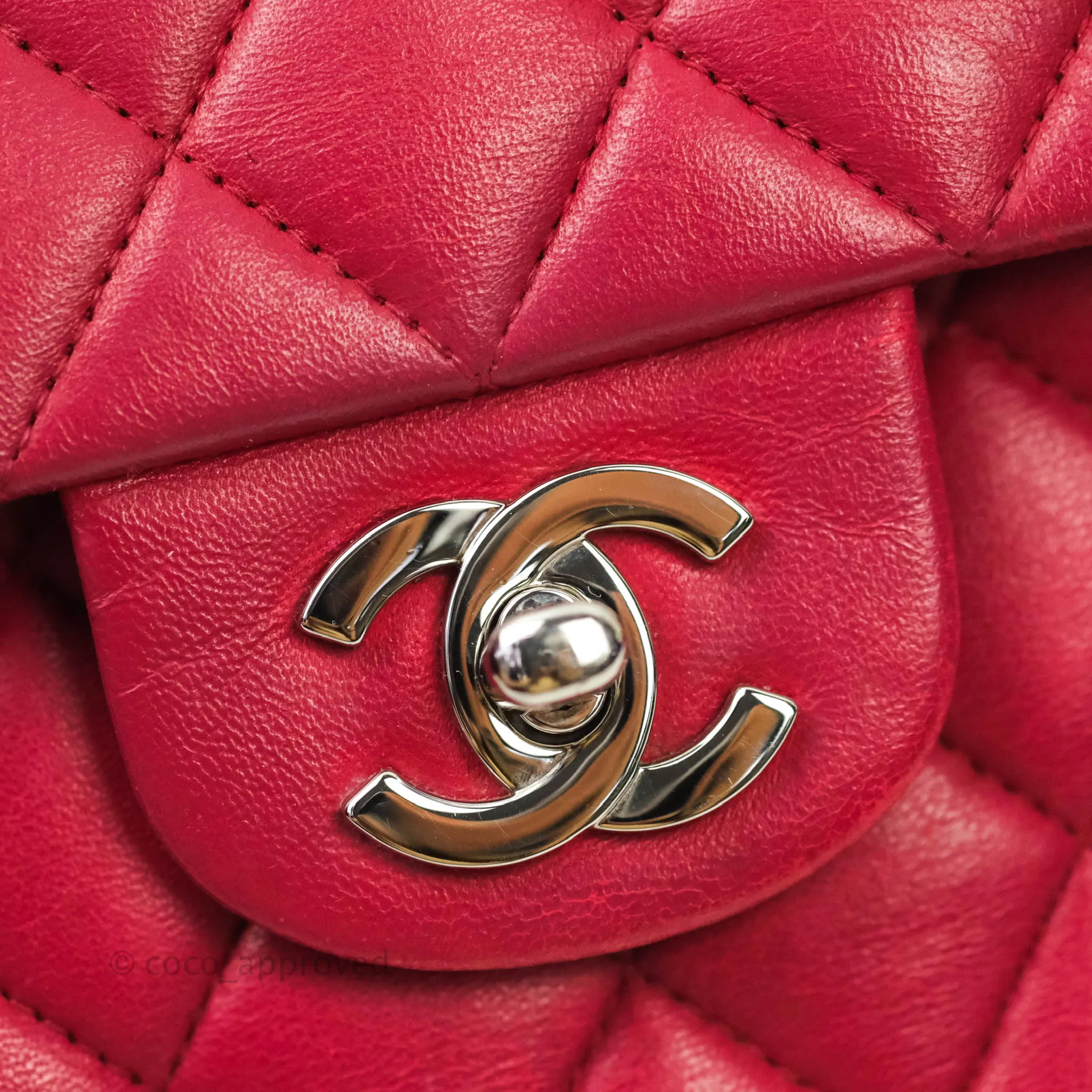 Chanel Classic M/L Medium Double Flap Red Lambskin Silver Hardware