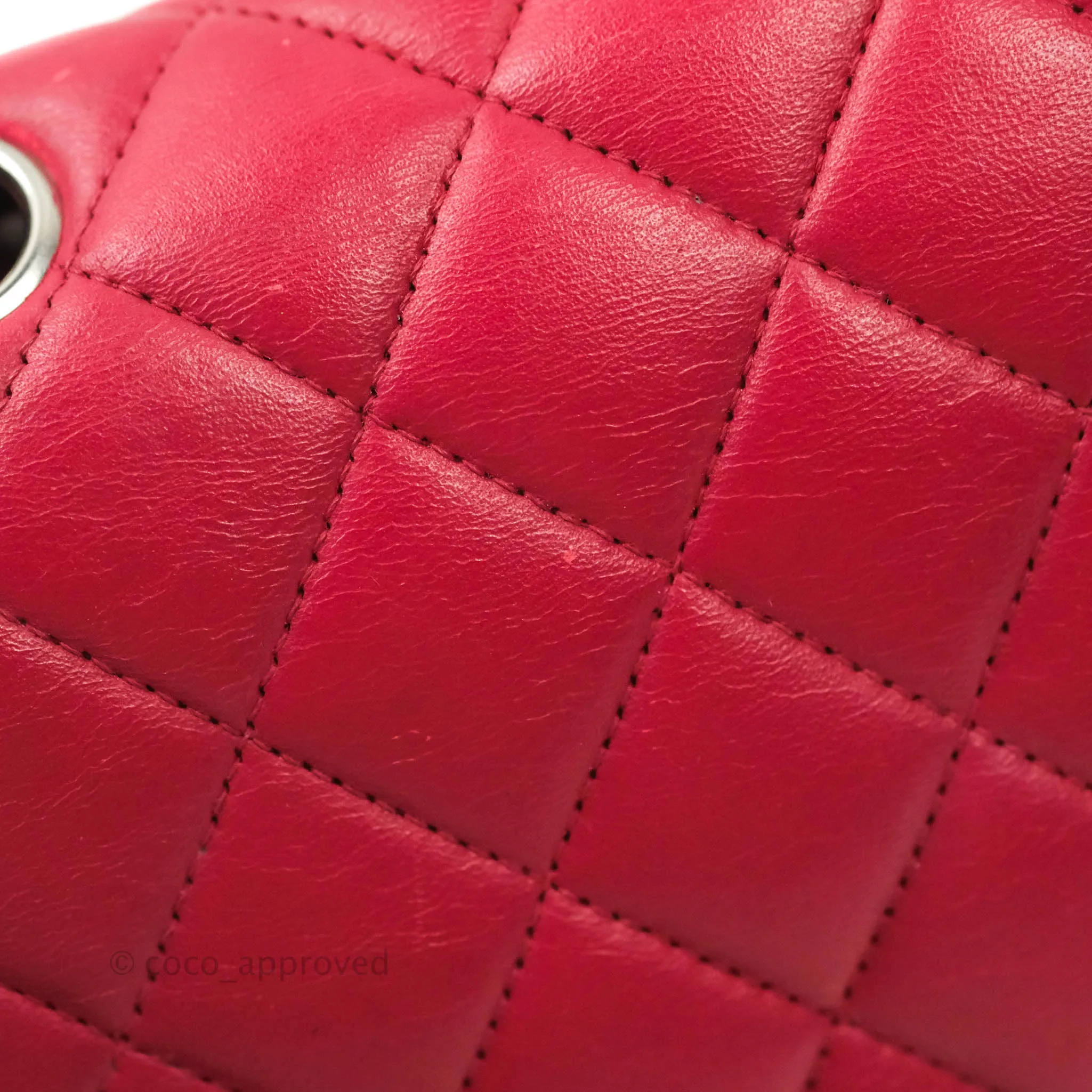 Chanel Classic M/L Medium Double Flap Red Lambskin Silver Hardware