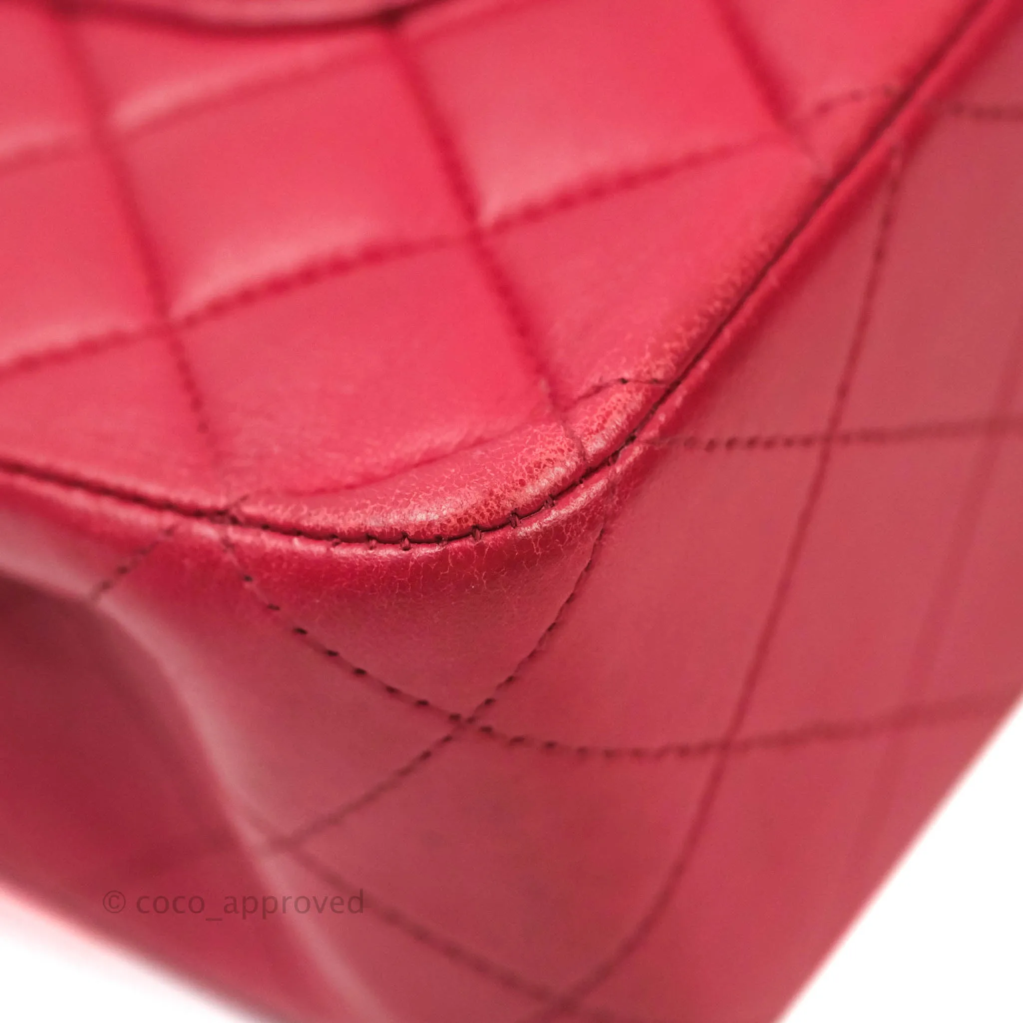 Chanel Classic M/L Medium Double Flap Red Lambskin Silver Hardware