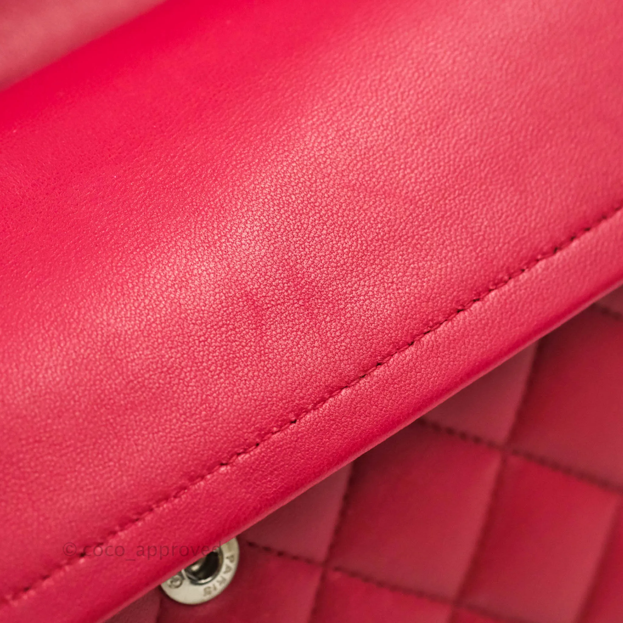 Chanel Classic M/L Medium Double Flap Red Lambskin Silver Hardware