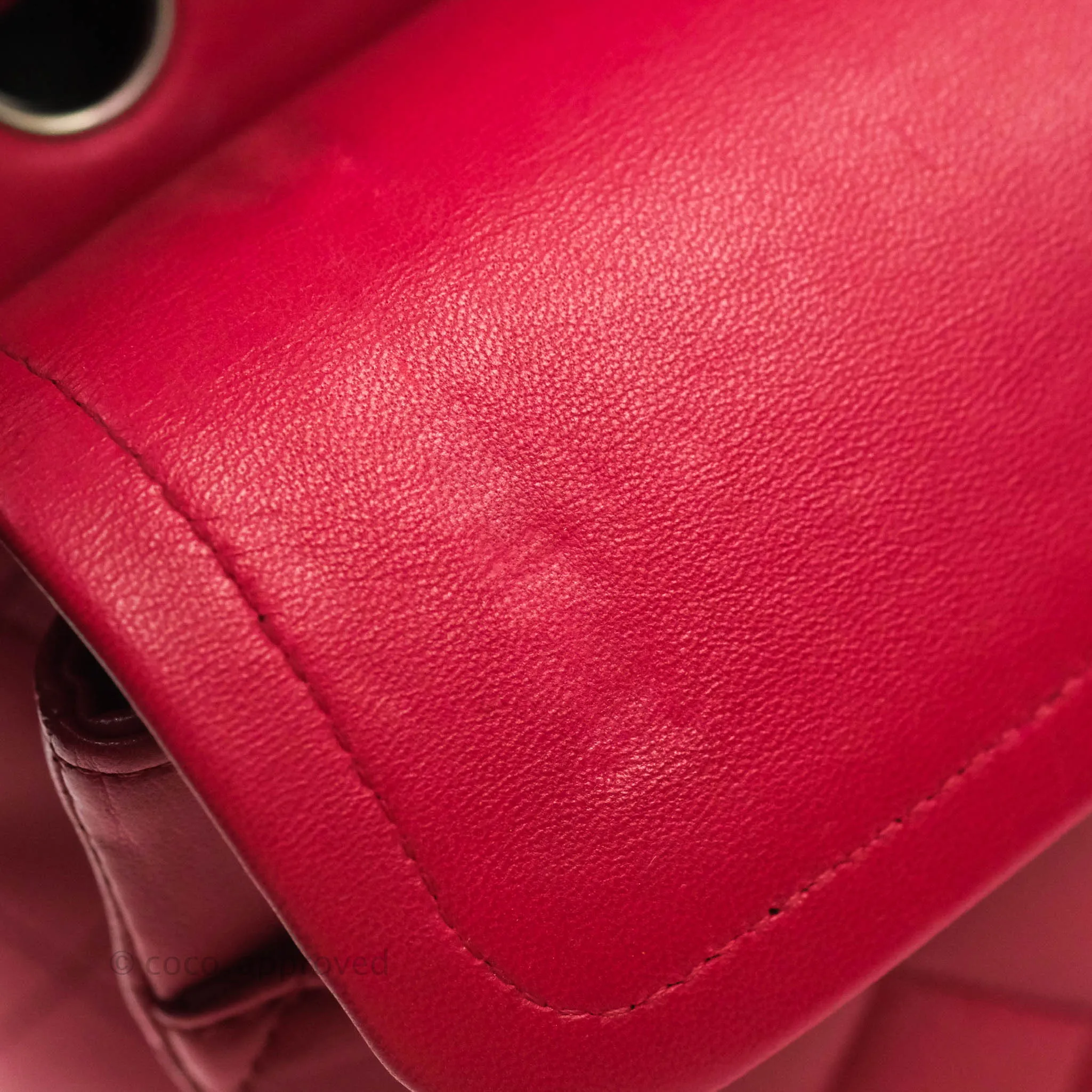 Chanel Classic M/L Medium Double Flap Red Lambskin Silver Hardware