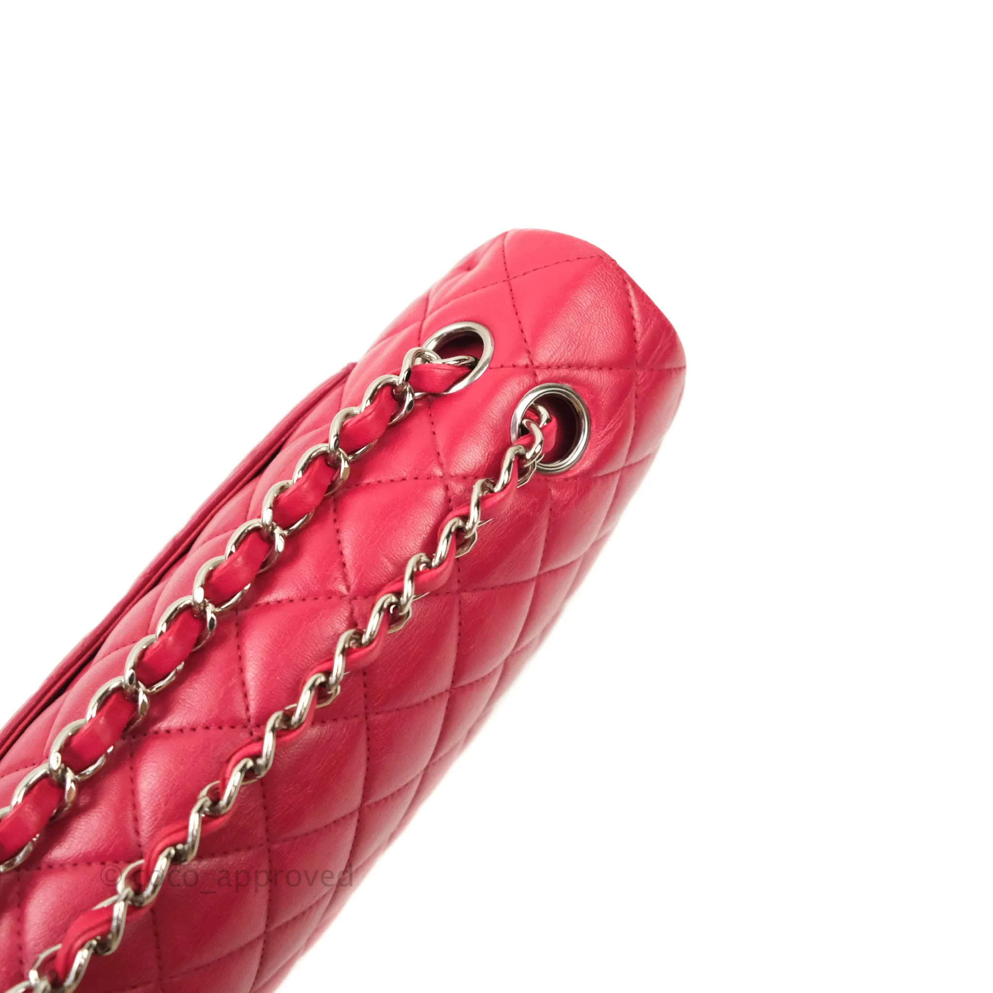 Chanel Classic M/L Medium Double Flap Red Lambskin Silver Hardware