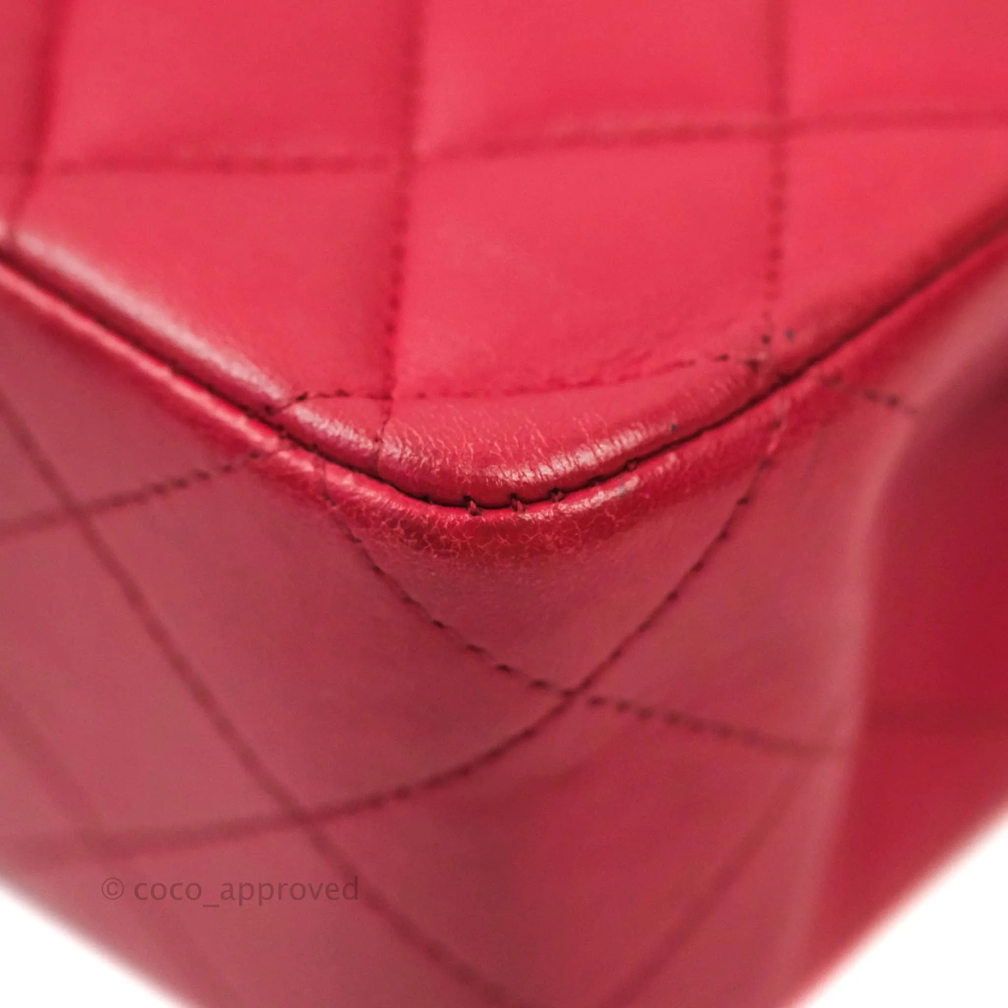 Chanel Classic M/L Medium Double Flap Red Lambskin Silver Hardware