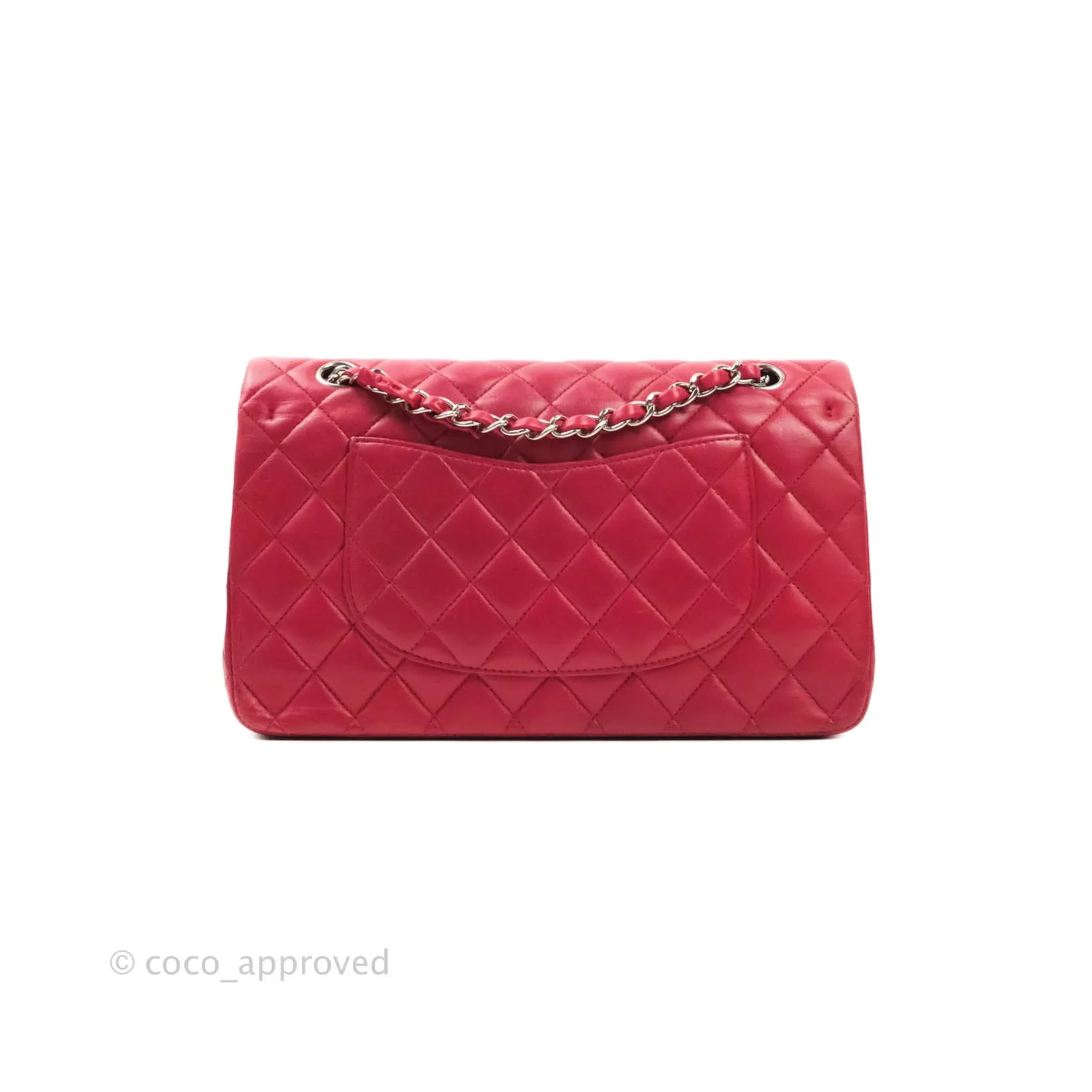 Chanel Classic M/L Medium Double Flap Red Lambskin Silver Hardware