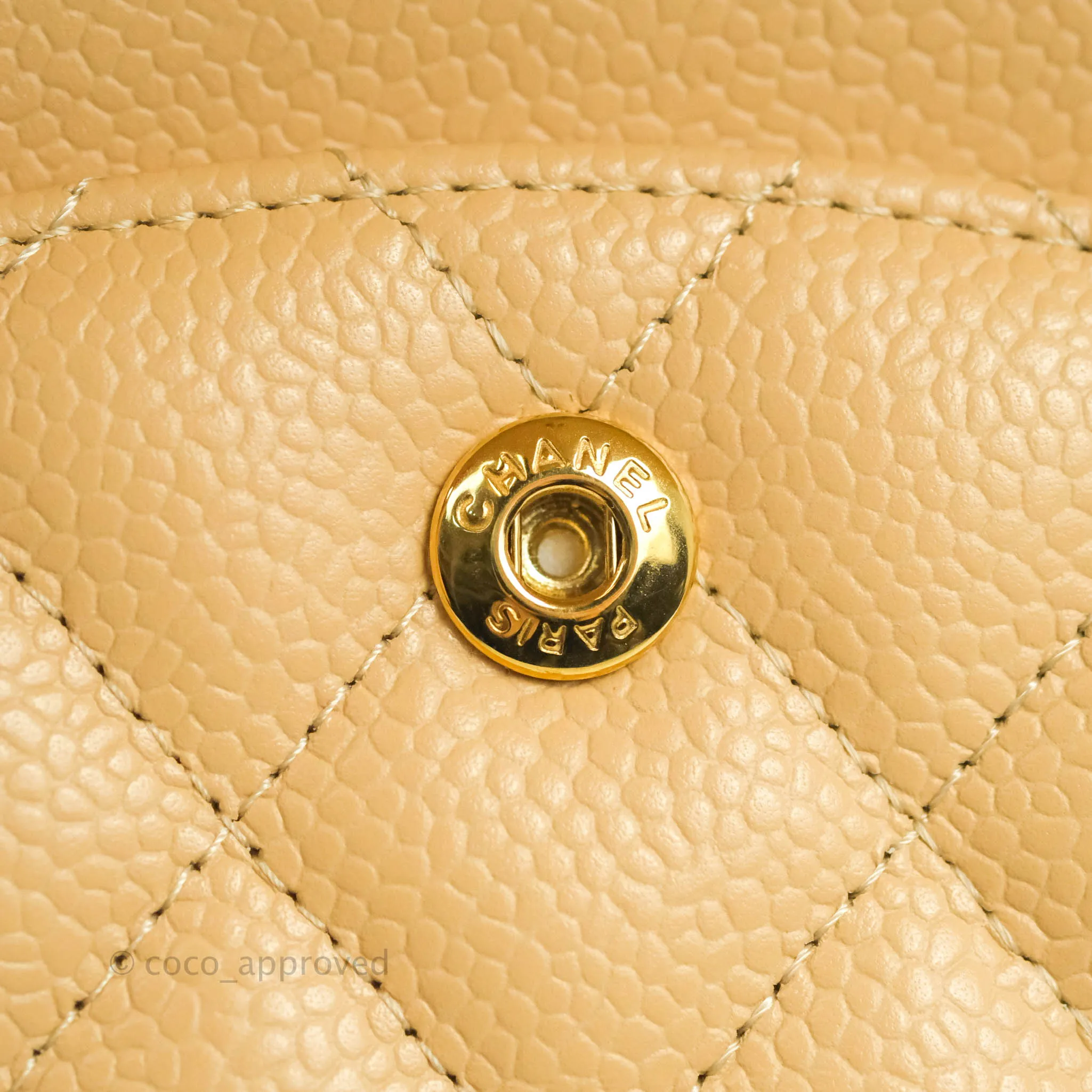 Chanel Classic M/L Medium Flap Quilted Beige Clair Caviar Gold Hardware