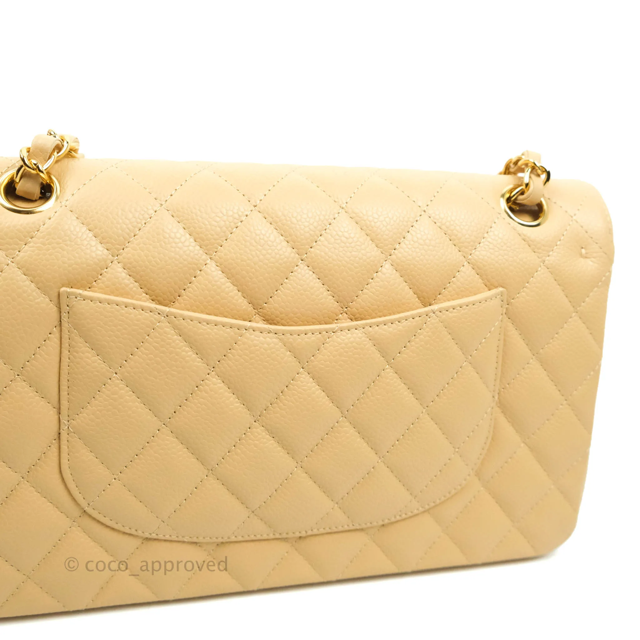Chanel Classic M/L Medium Flap Quilted Beige Clair Caviar Gold Hardware