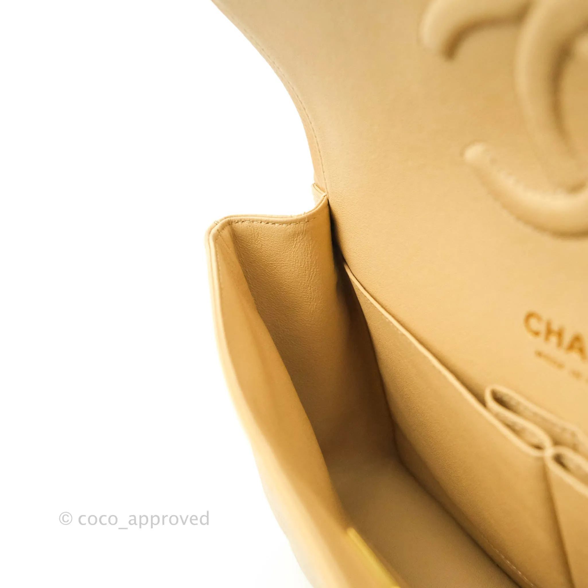 Chanel Classic M/L Medium Flap Quilted Beige Clair Caviar Gold Hardware