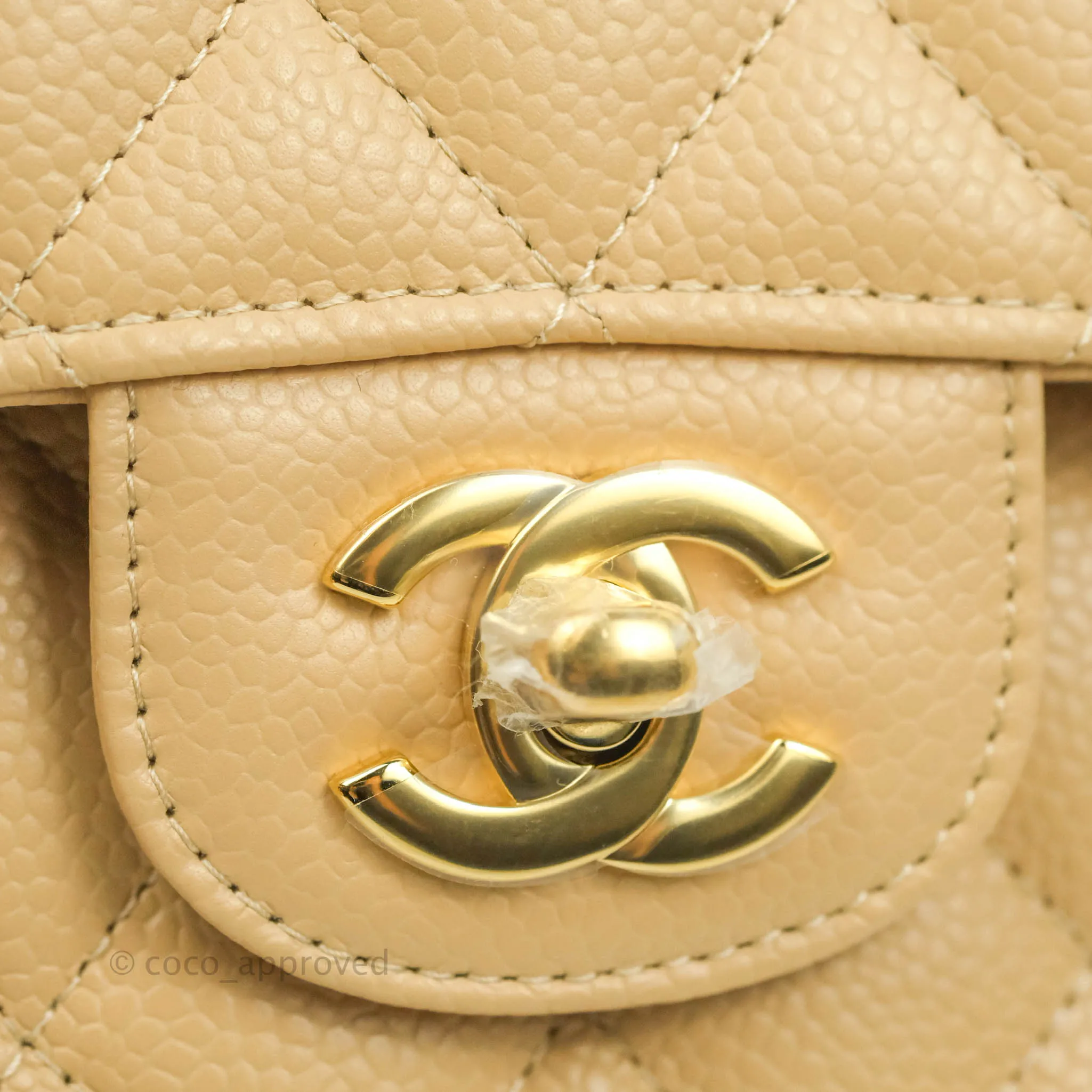 Chanel Classic M/L Medium Flap Quilted Beige Clair Caviar Gold Hardware