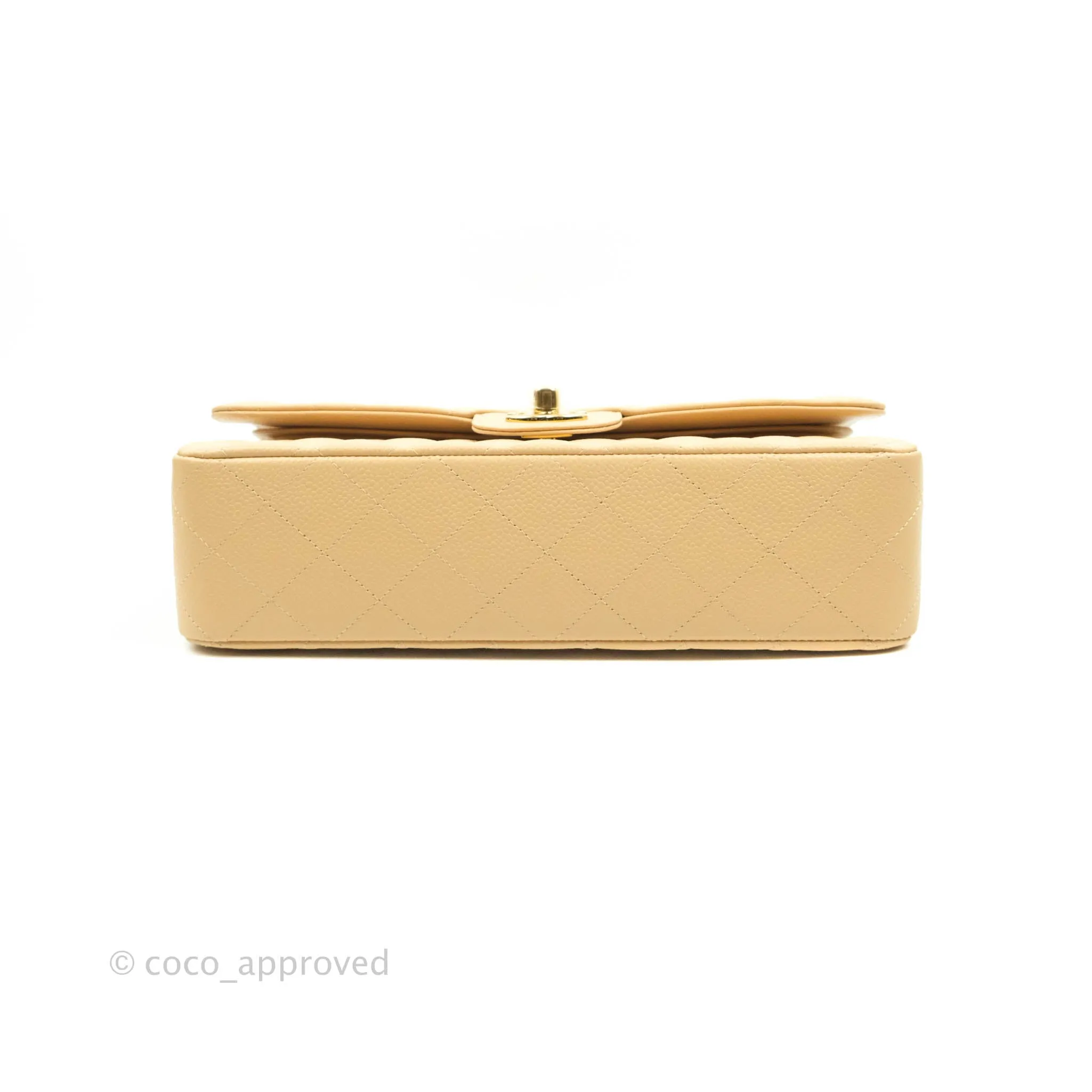 Chanel Classic M/L Medium Flap Quilted Beige Clair Caviar Gold Hardware