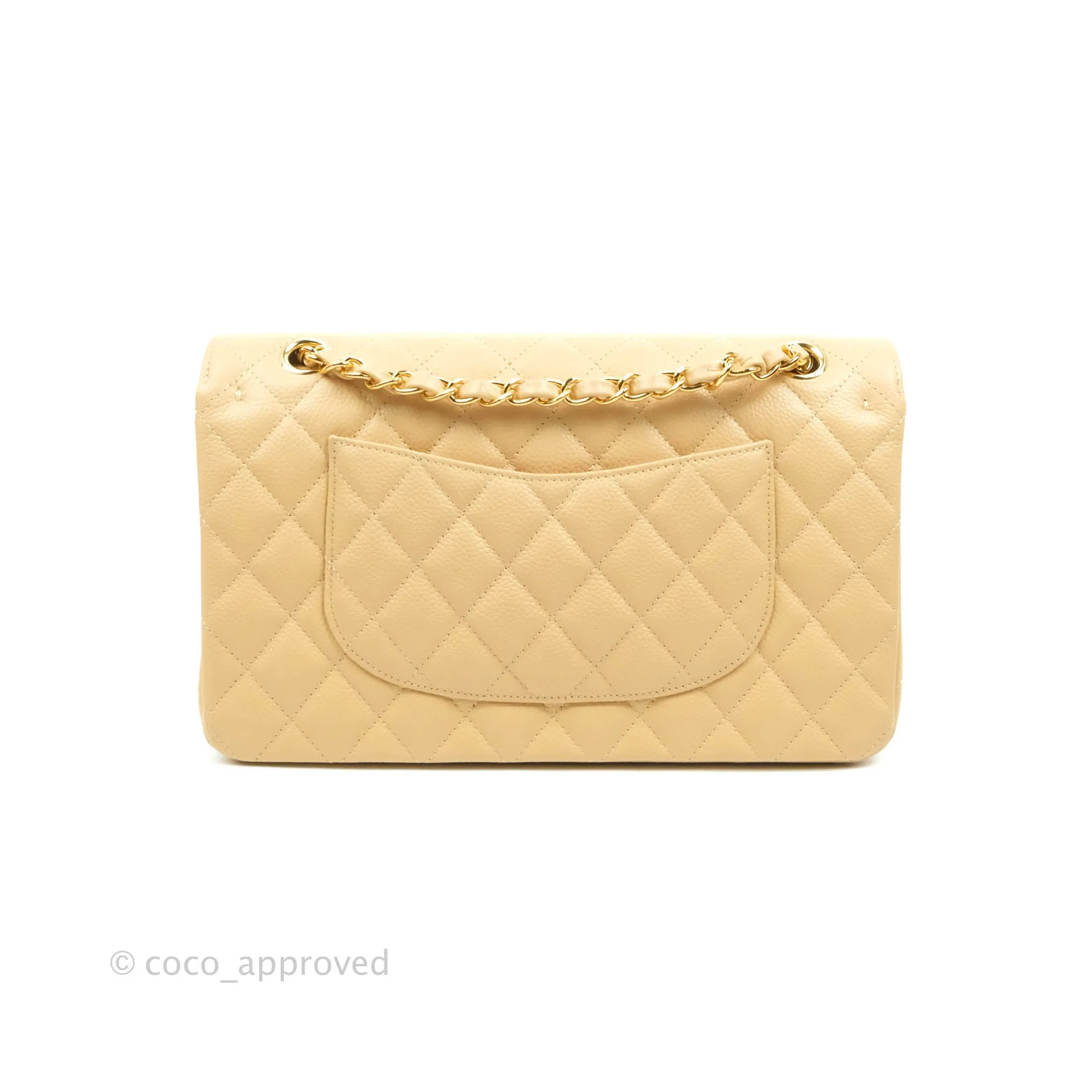 Chanel Classic M/L Medium Flap Quilted Beige Clair Caviar Gold Hardware