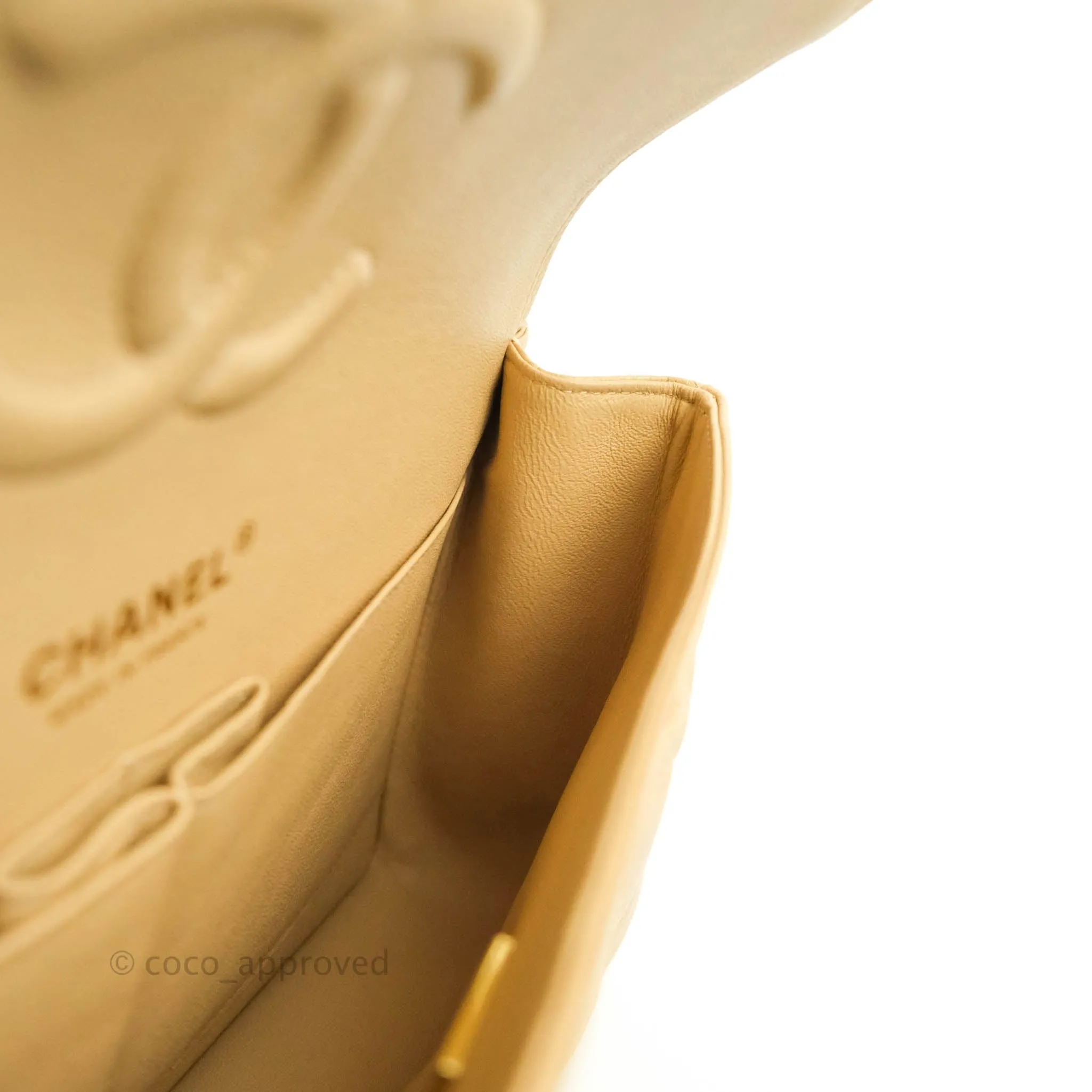 Chanel Classic M/L Medium Flap Quilted Beige Clair Caviar Gold Hardware
