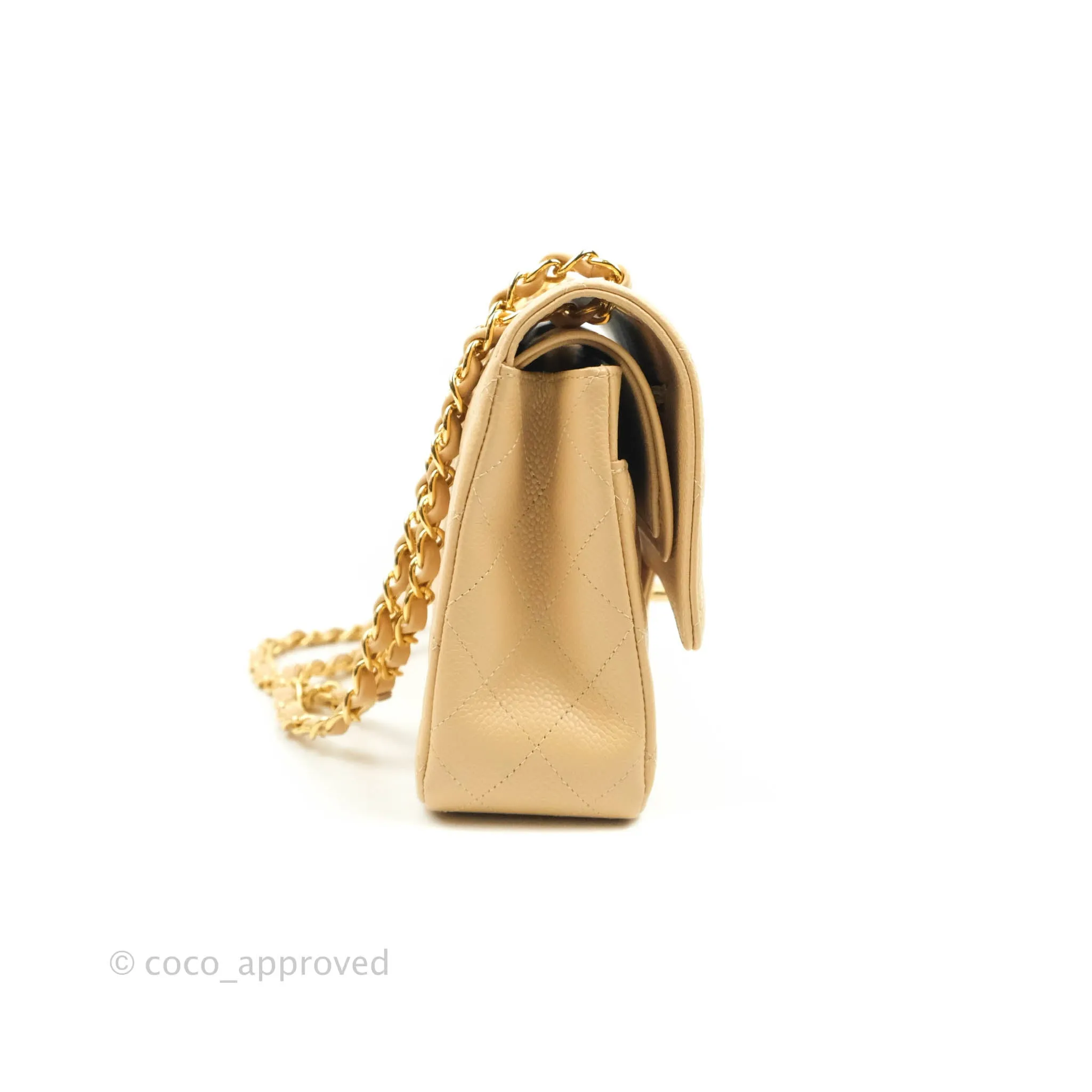 Chanel Classic M/L Medium Flap Quilted Beige Clair Caviar Gold Hardware