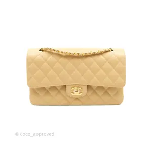 Chanel Classic M/L Medium Flap Quilted Beige Clair Caviar Gold Hardware