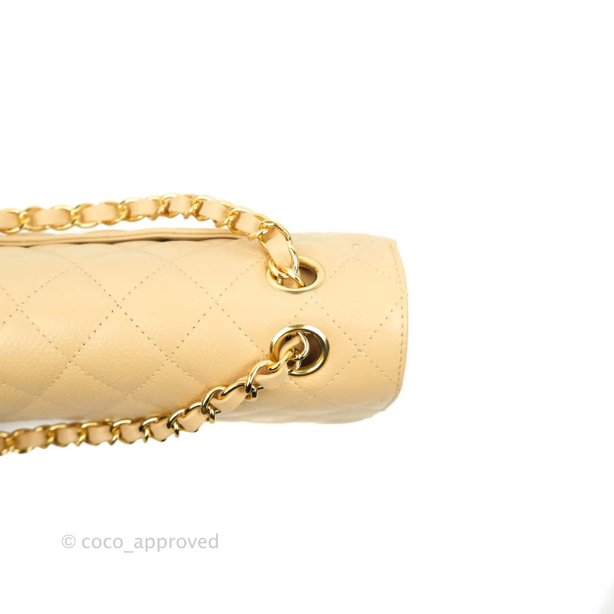 Chanel Classic M/L Medium Flap Quilted Beige Clair Caviar Gold Hardware