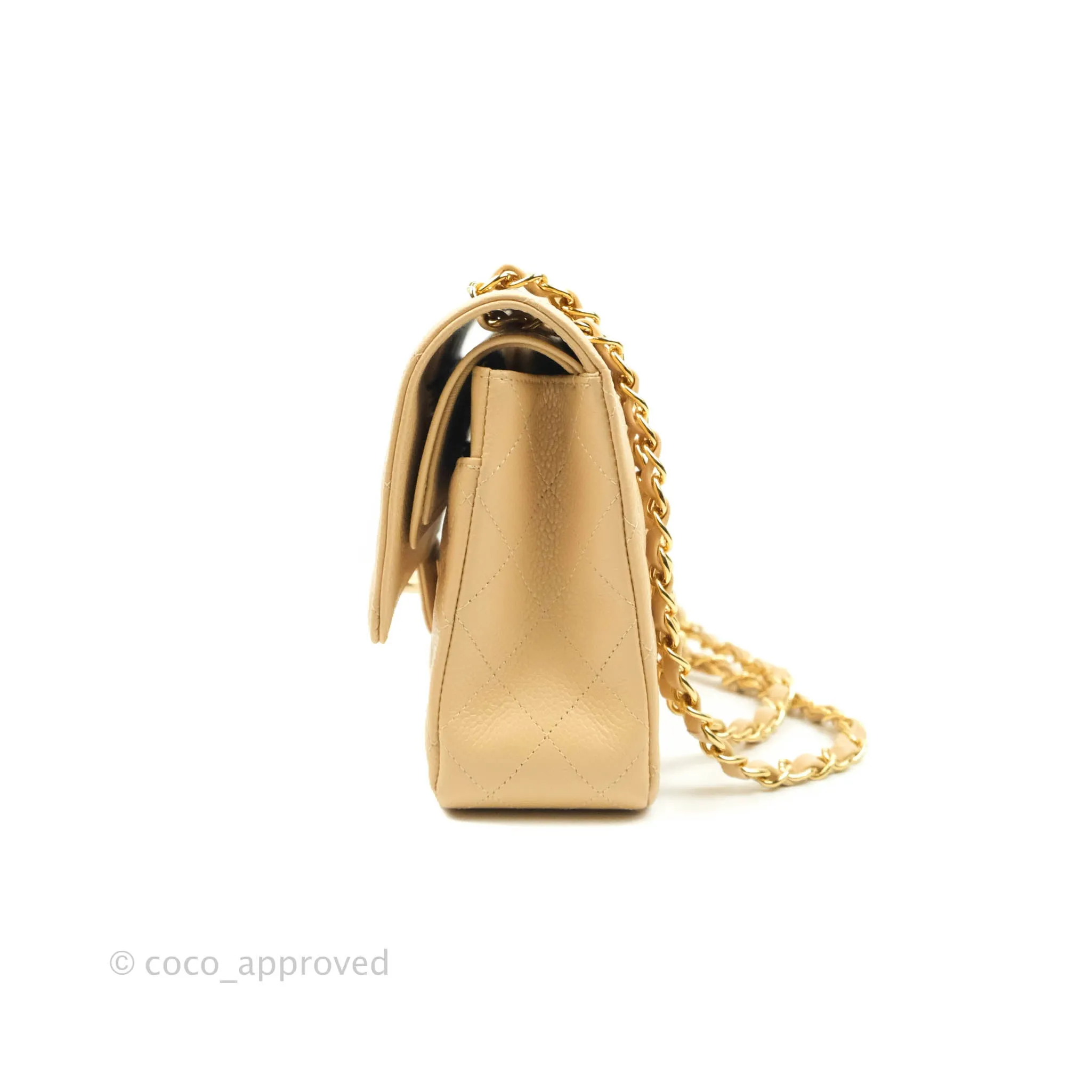 Chanel Classic M/L Medium Flap Quilted Beige Clair Caviar Gold Hardware