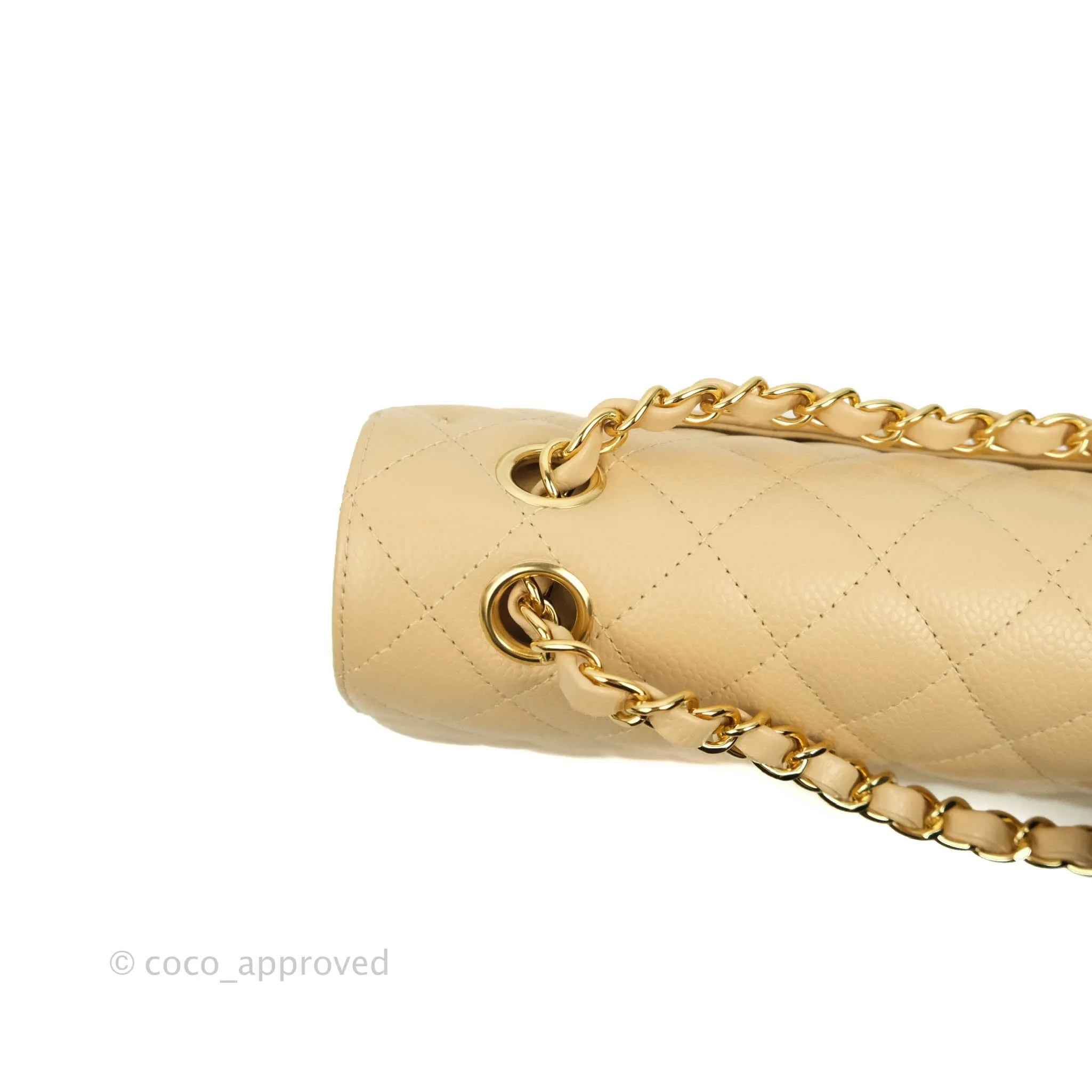 Chanel Classic M/L Medium Flap Quilted Beige Clair Caviar Gold Hardware