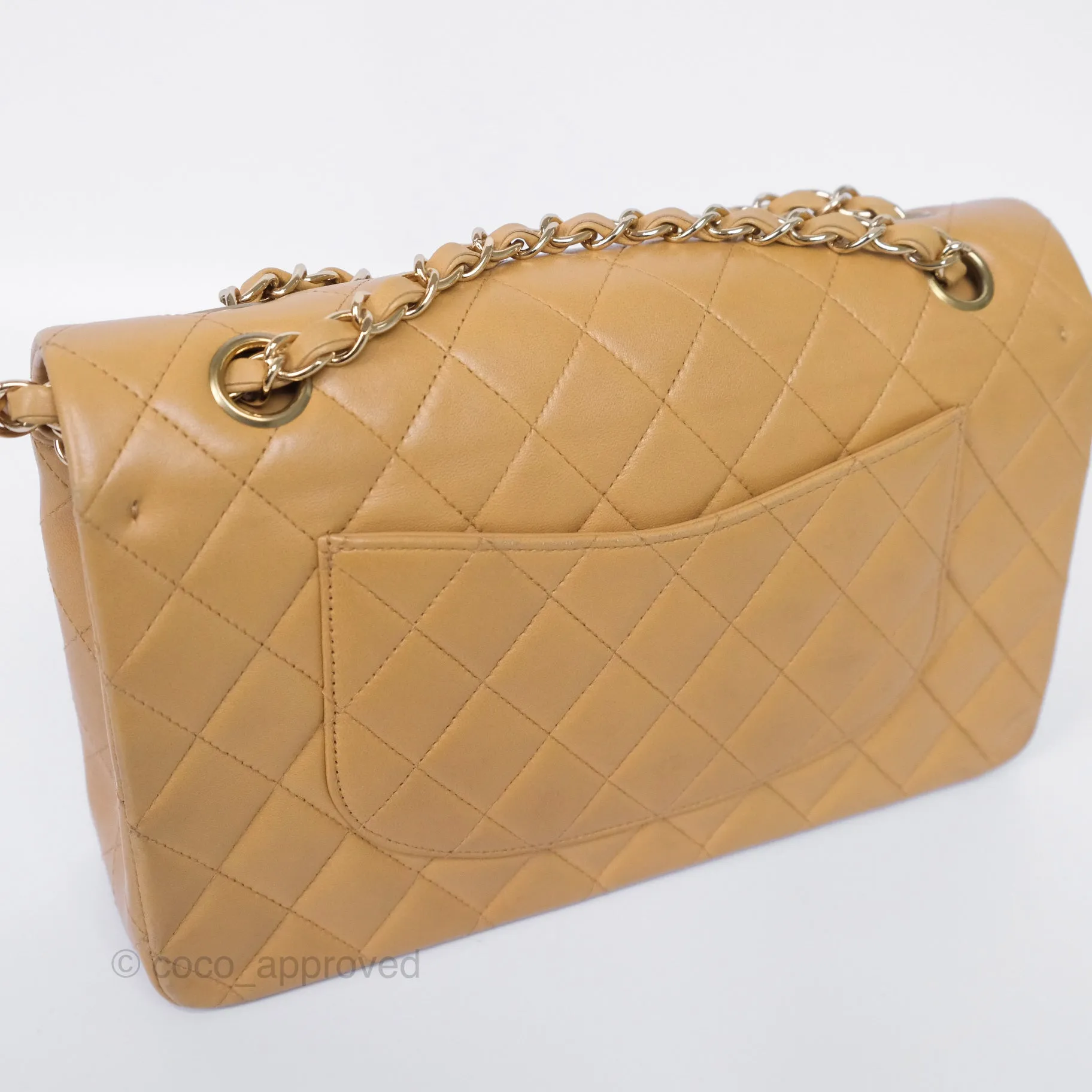 Chanel Classic M/L Medium Flap Quilted Beige Lambskin 24K Gold Hardware