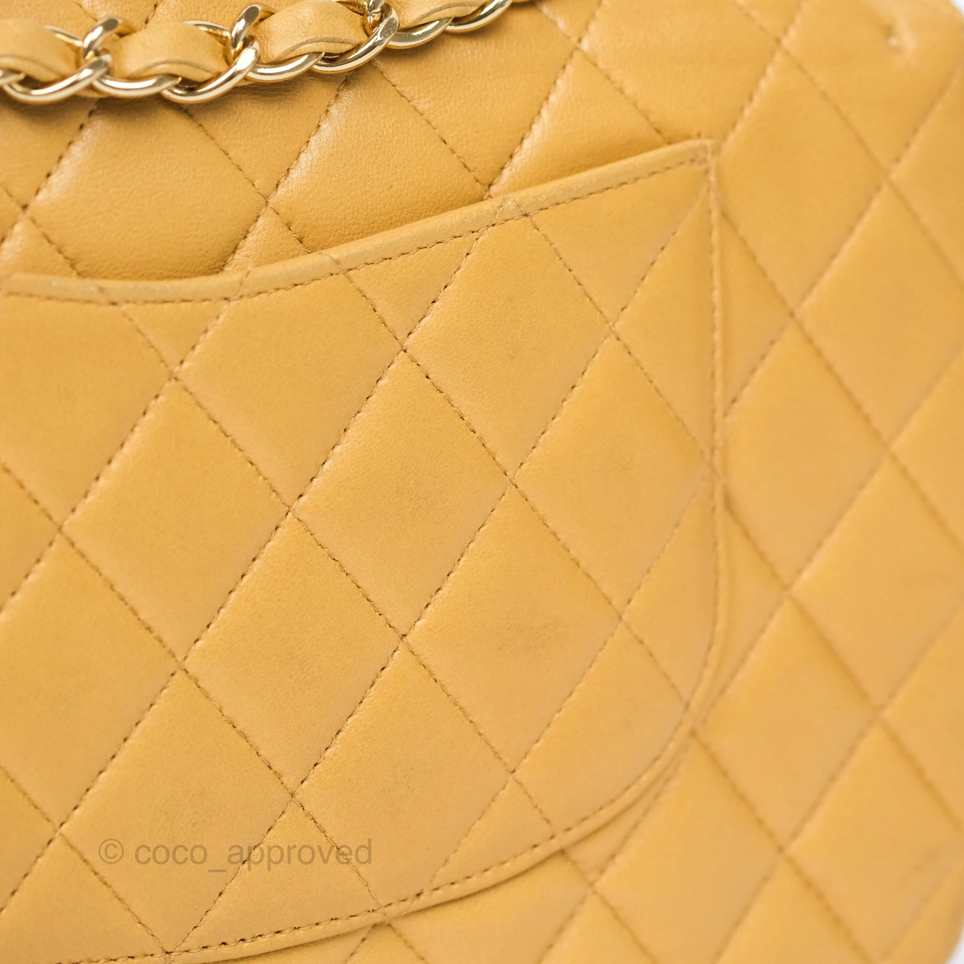Chanel Classic M/L Medium Flap Quilted Beige Lambskin 24K Gold Hardware