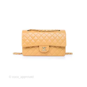 Chanel Classic M/L Medium Flap Quilted Beige Lambskin 24K Gold Hardware