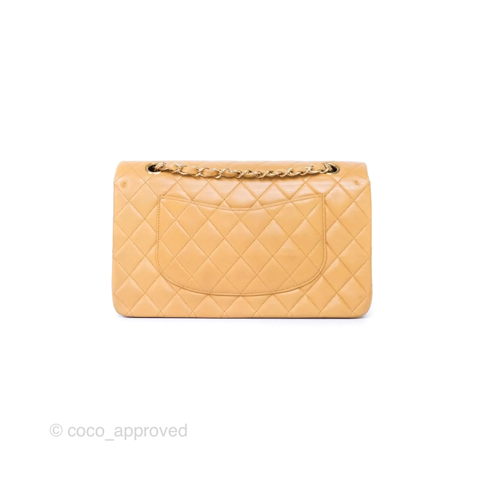 Chanel Classic M/L Medium Flap Quilted Beige Lambskin 24K Gold Hardware