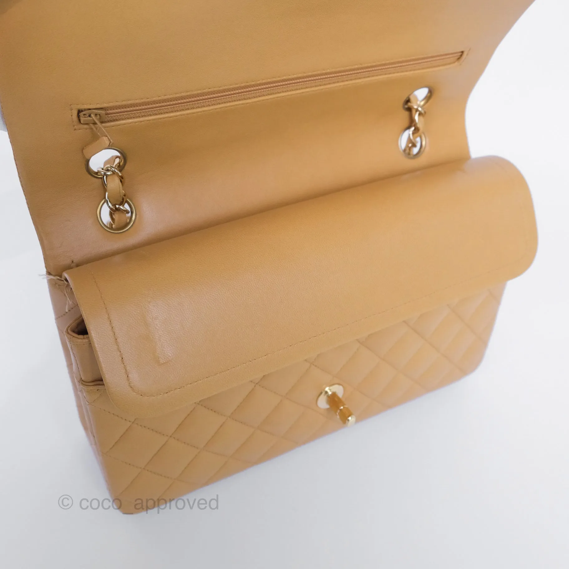 Chanel Classic M/L Medium Flap Quilted Beige Lambskin 24K Gold Hardware