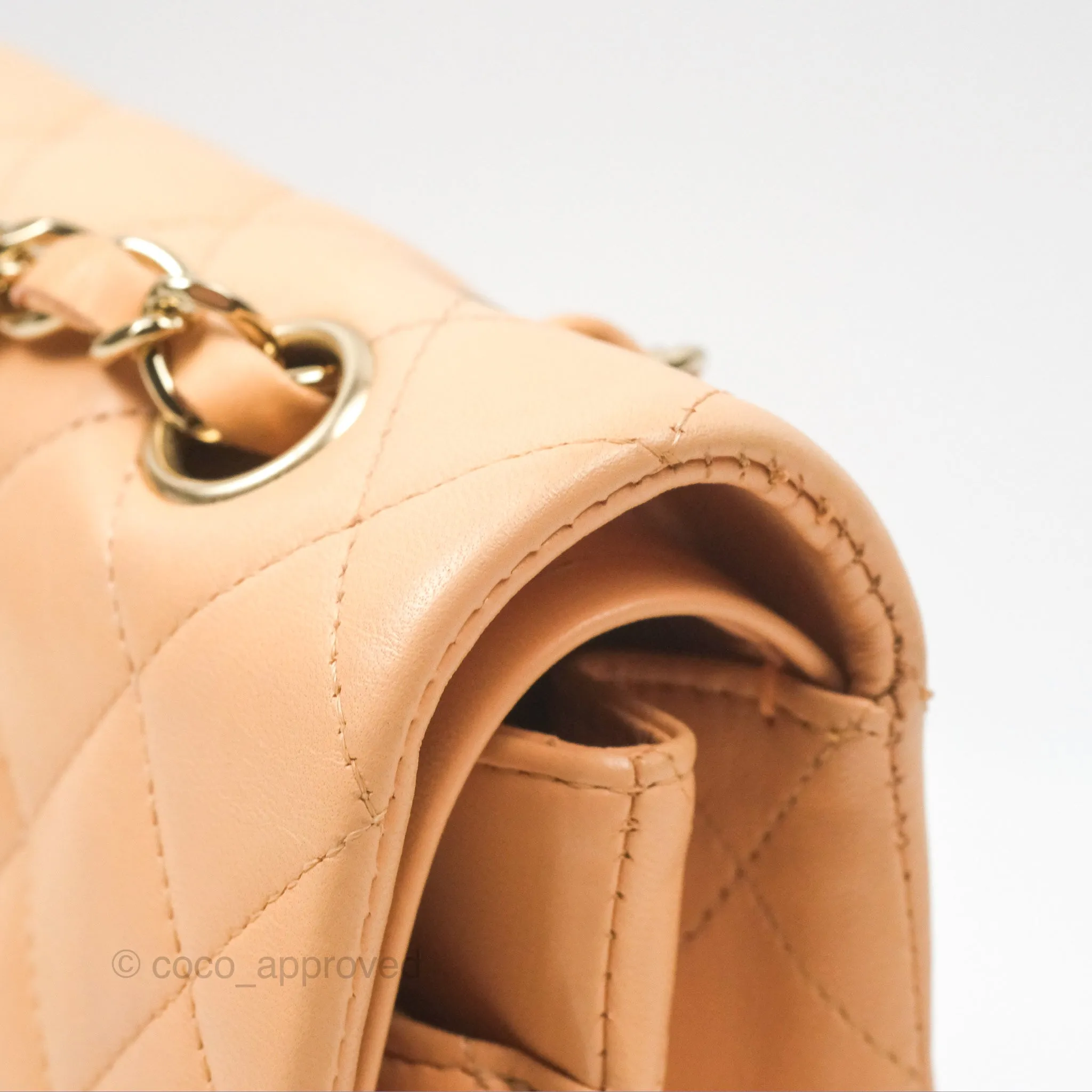 Chanel Classic M/L Medium Flap Quilted Beige Pink Lambskin Gold Hardware