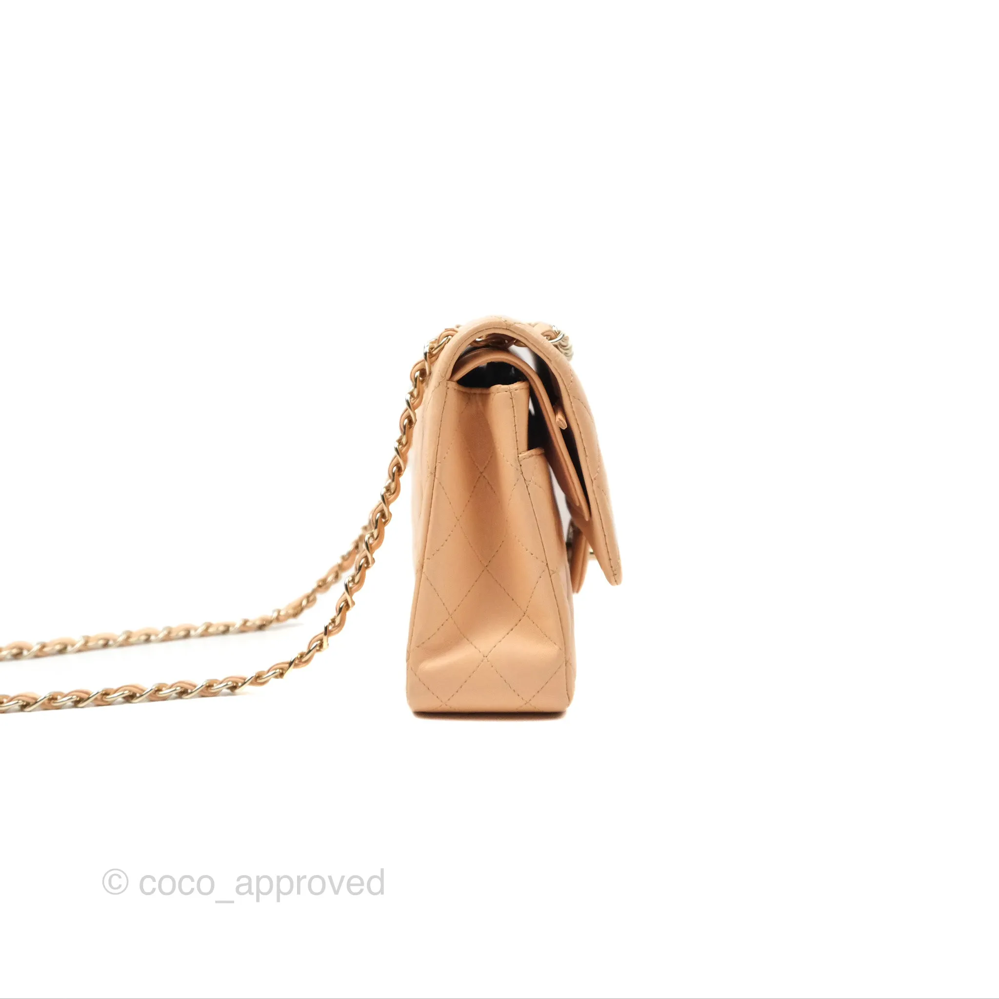 Chanel Classic M/L Medium Flap Quilted Beige Pink Lambskin Gold Hardware