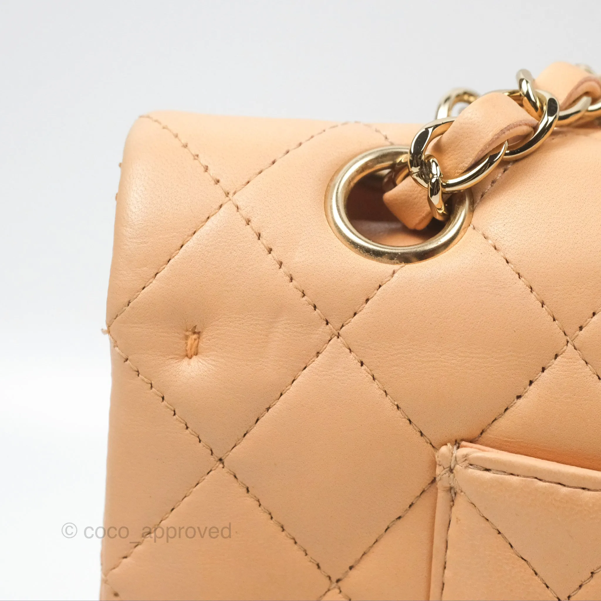 Chanel Classic M/L Medium Flap Quilted Beige Pink Lambskin Gold Hardware