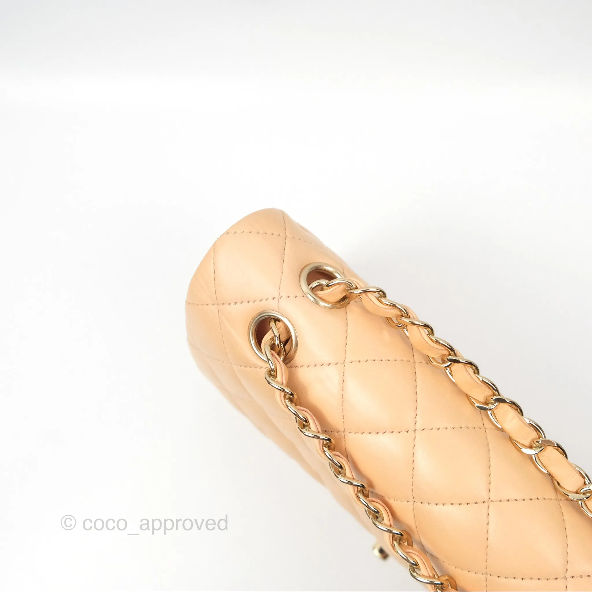 Chanel Classic M/L Medium Flap Quilted Beige Pink Lambskin Gold Hardware