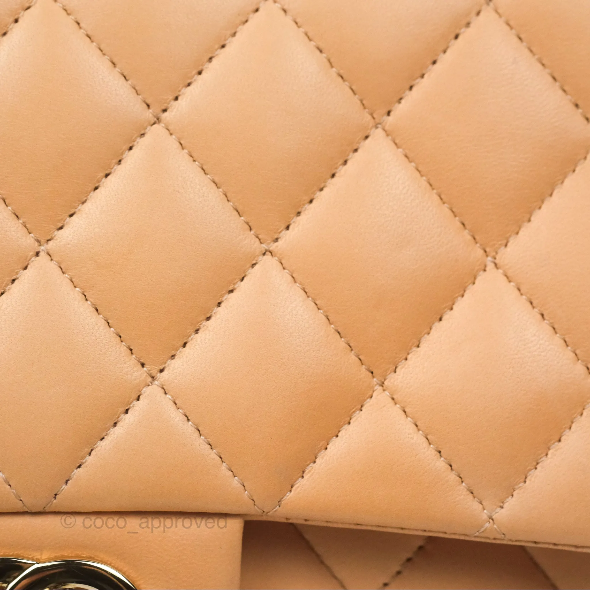 Chanel Classic M/L Medium Flap Quilted Beige Pink Lambskin Gold Hardware