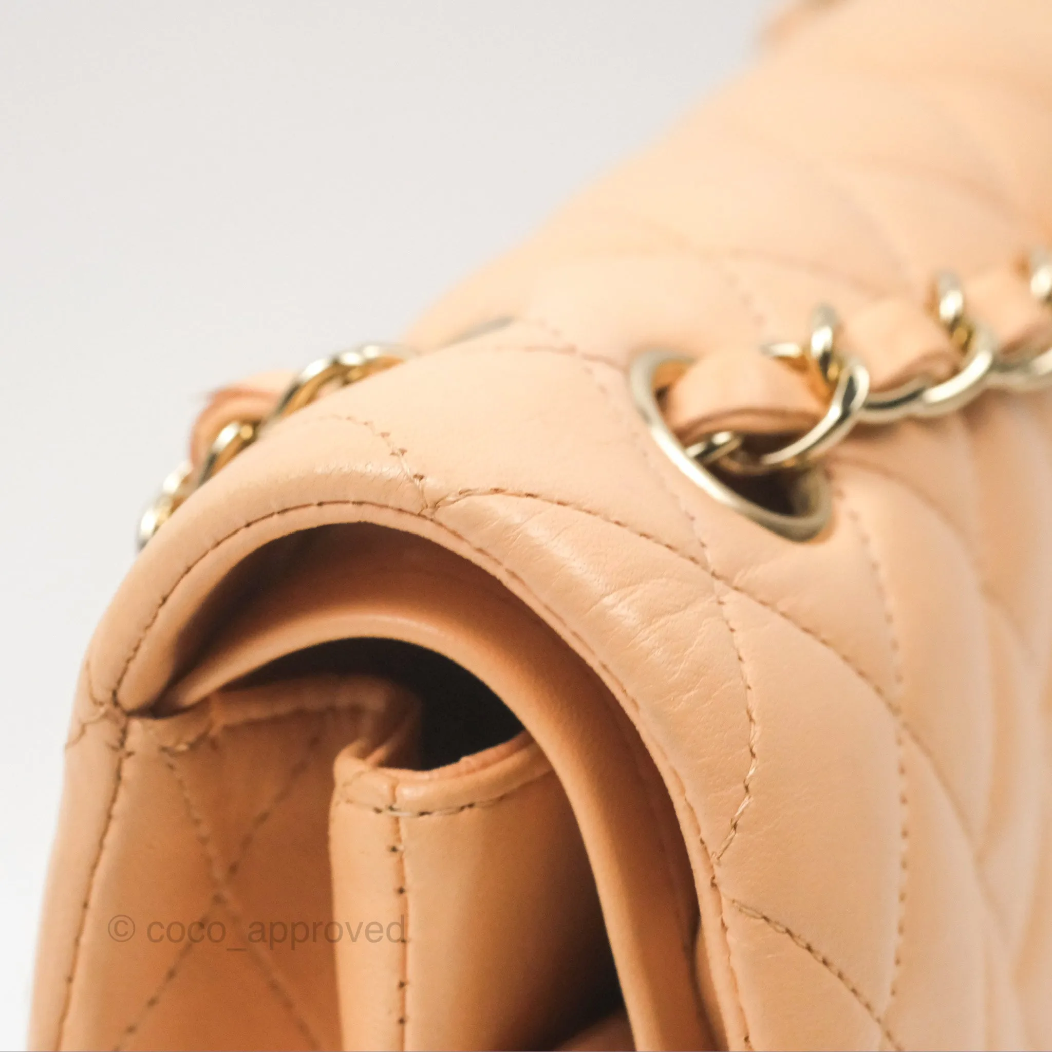 Chanel Classic M/L Medium Flap Quilted Beige Pink Lambskin Gold Hardware