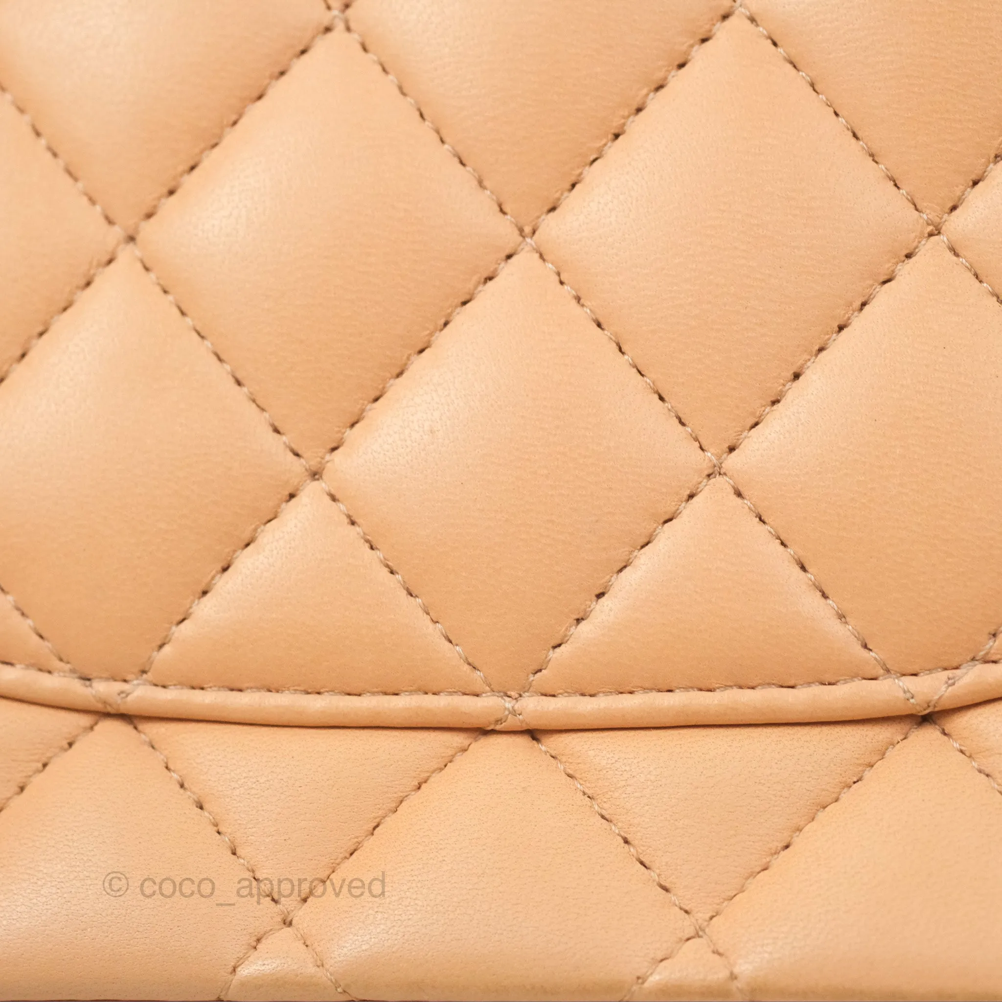 Chanel Classic M/L Medium Flap Quilted Beige Pink Lambskin Gold Hardware