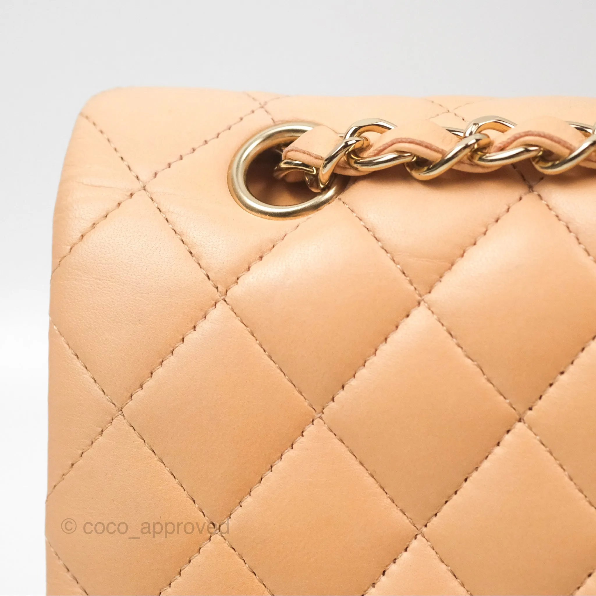 Chanel Classic M/L Medium Flap Quilted Beige Pink Lambskin Gold Hardware