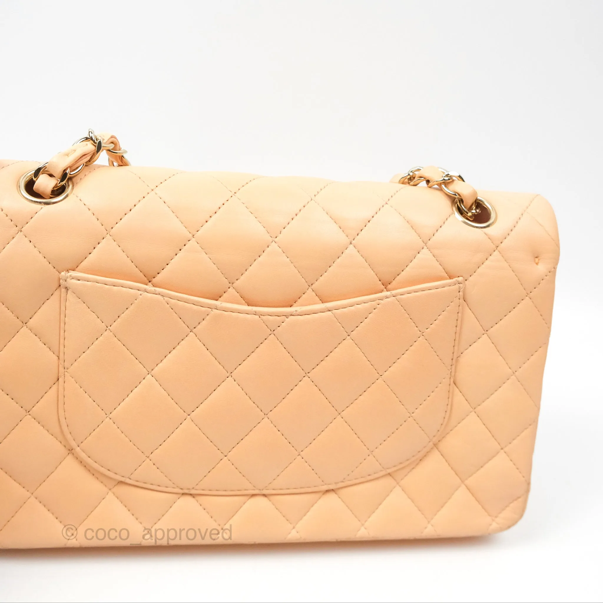 Chanel Classic M/L Medium Flap Quilted Beige Pink Lambskin Gold Hardware