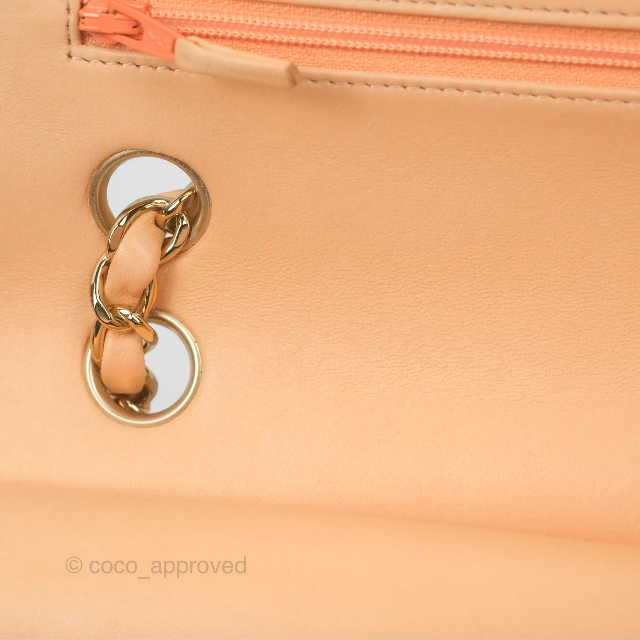 Chanel Classic M/L Medium Flap Quilted Beige Pink Lambskin Gold Hardware