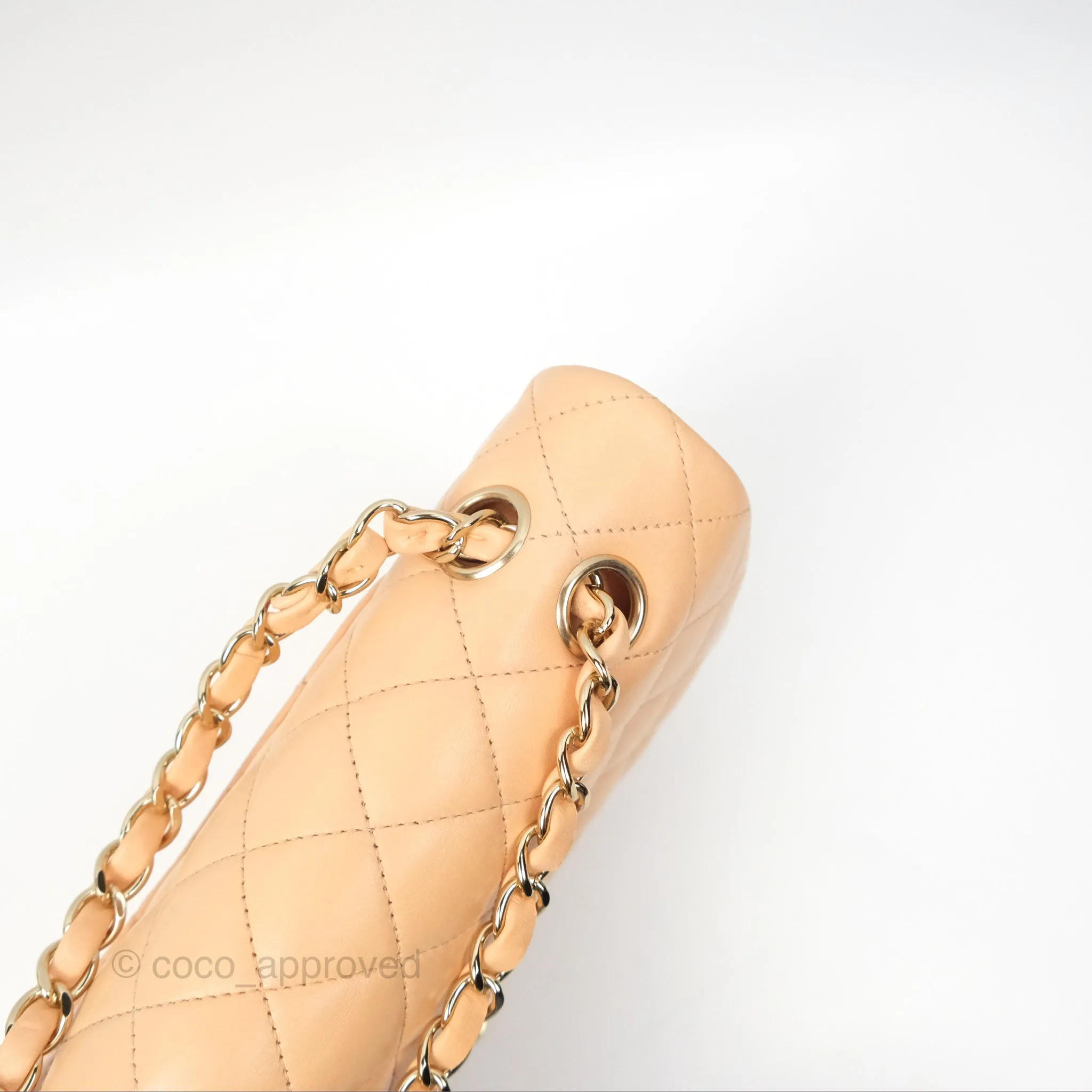 Chanel Classic M/L Medium Flap Quilted Beige Pink Lambskin Gold Hardware