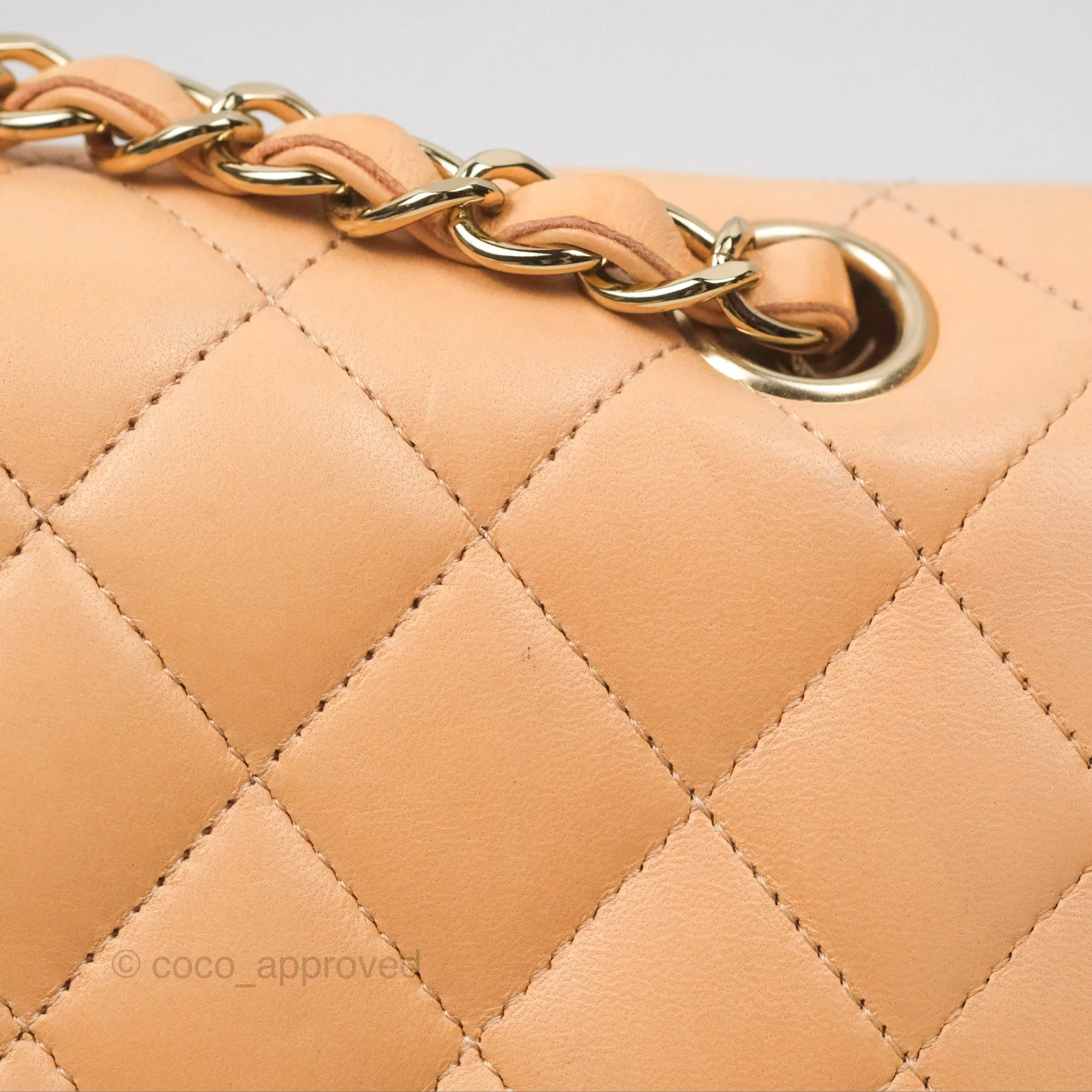 Chanel Classic M/L Medium Flap Quilted Beige Pink Lambskin Gold Hardware