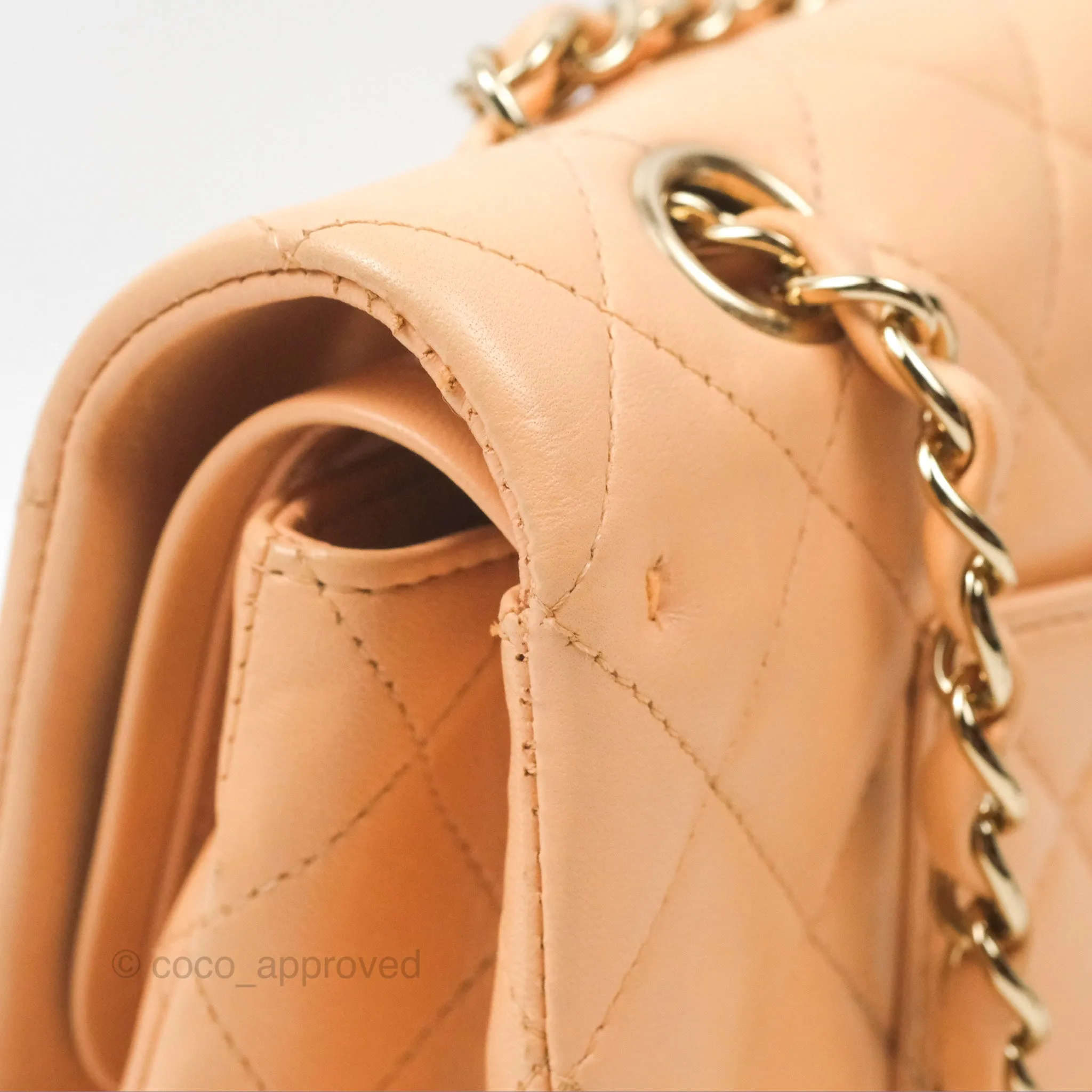 Chanel Classic M/L Medium Flap Quilted Beige Pink Lambskin Gold Hardware