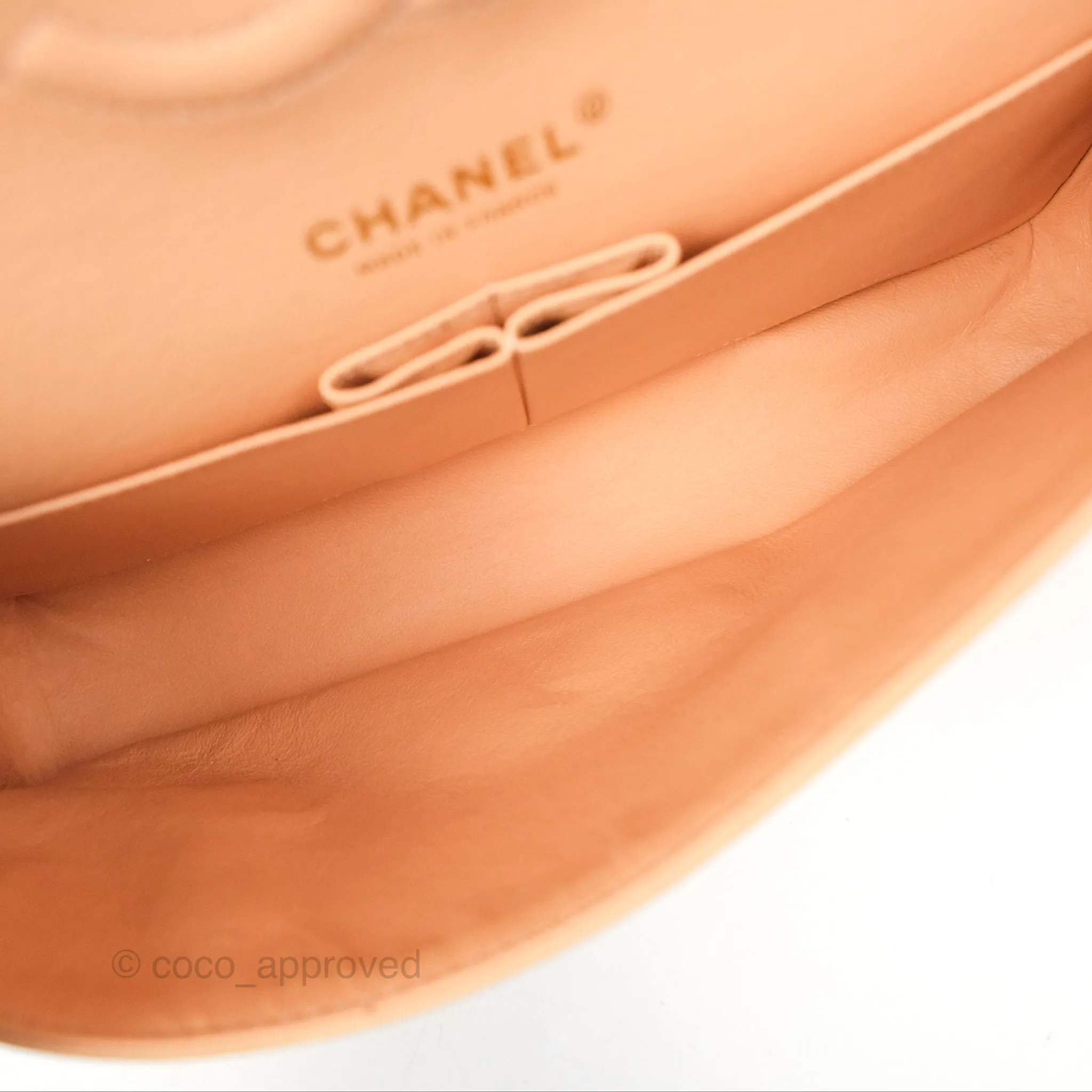 Chanel Classic M/L Medium Flap Quilted Beige Pink Lambskin Gold Hardware
