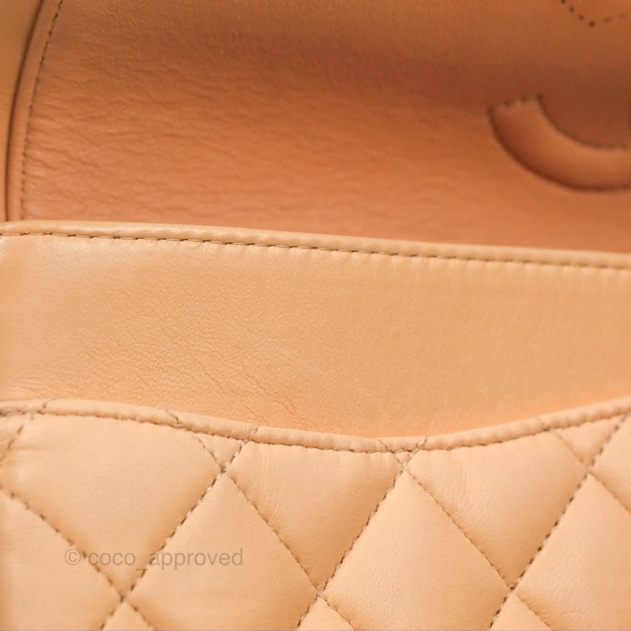 Chanel Classic M/L Medium Flap Quilted Beige Pink Lambskin Gold Hardware
