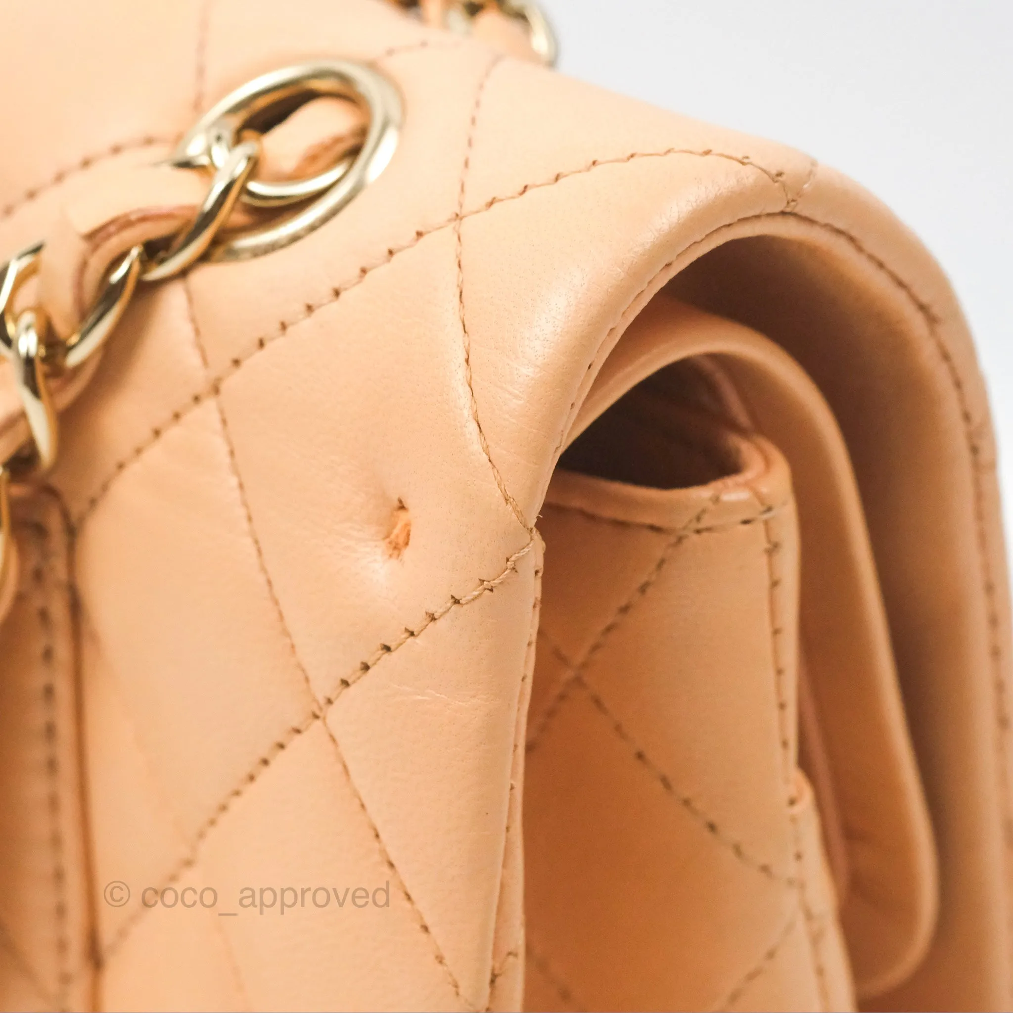 Chanel Classic M/L Medium Flap Quilted Beige Pink Lambskin Gold Hardware