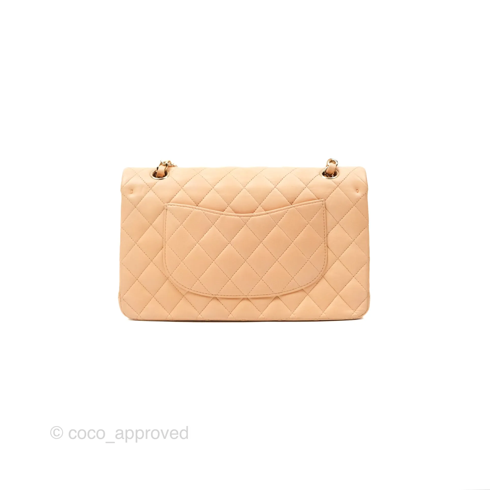 Chanel Classic M/L Medium Flap Quilted Beige Pink Lambskin Gold Hardware