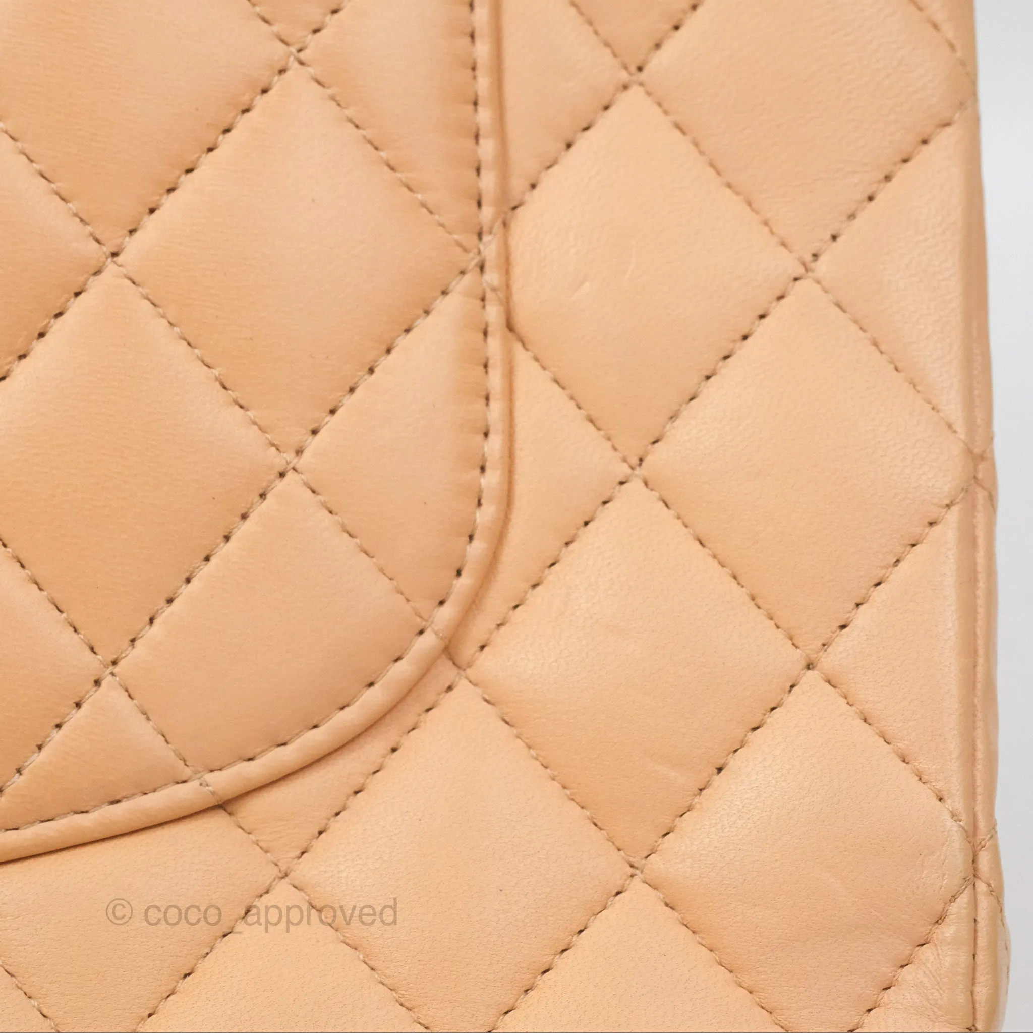 Chanel Classic M/L Medium Flap Quilted Beige Pink Lambskin Gold Hardware